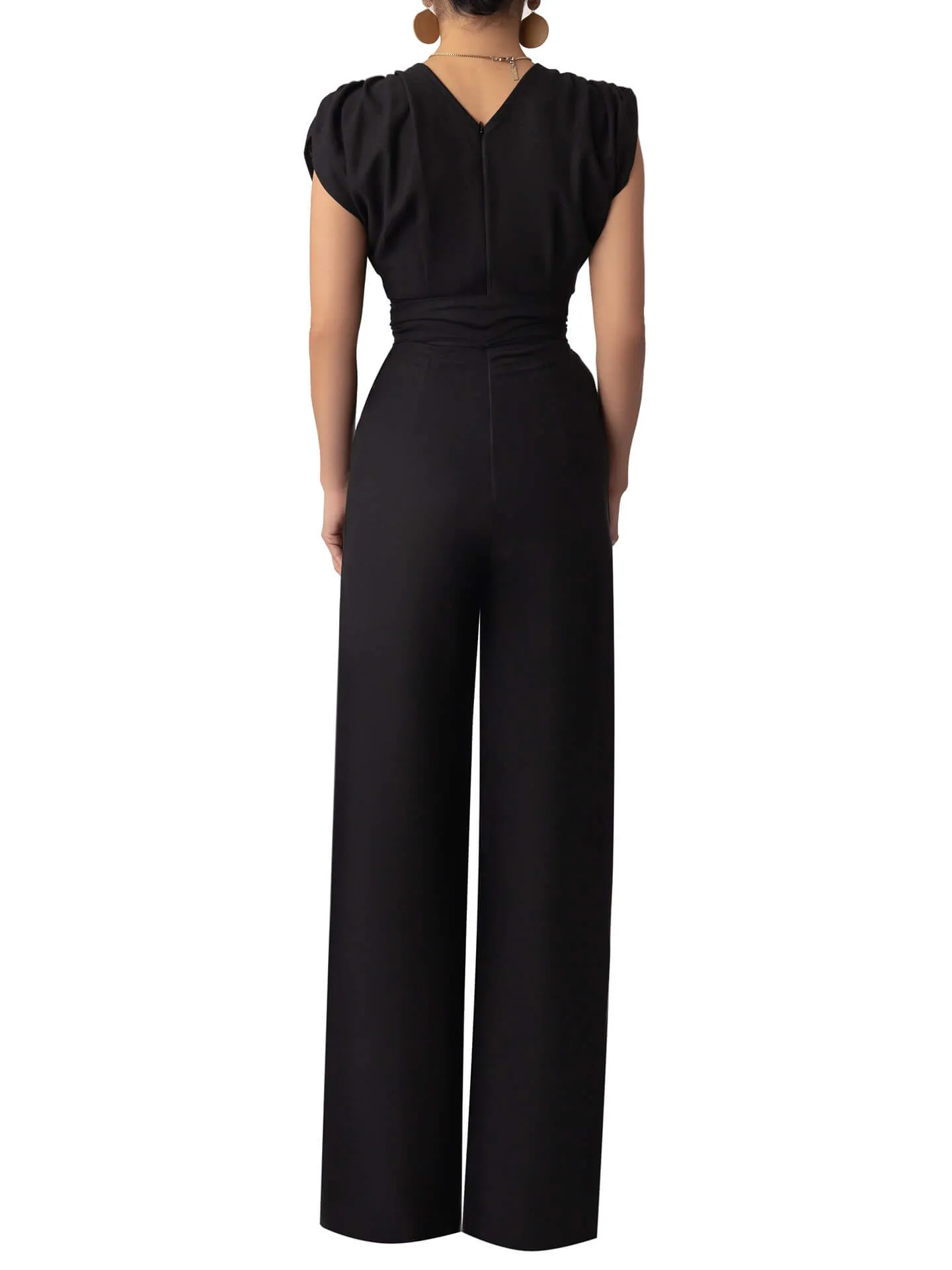 “Bọ́sẹ̀” Black Front Tie Linen Jumpsuit