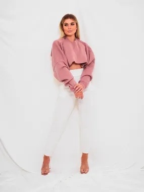 Callie Cropped Batwing Knitted Jumper In Rose Gold