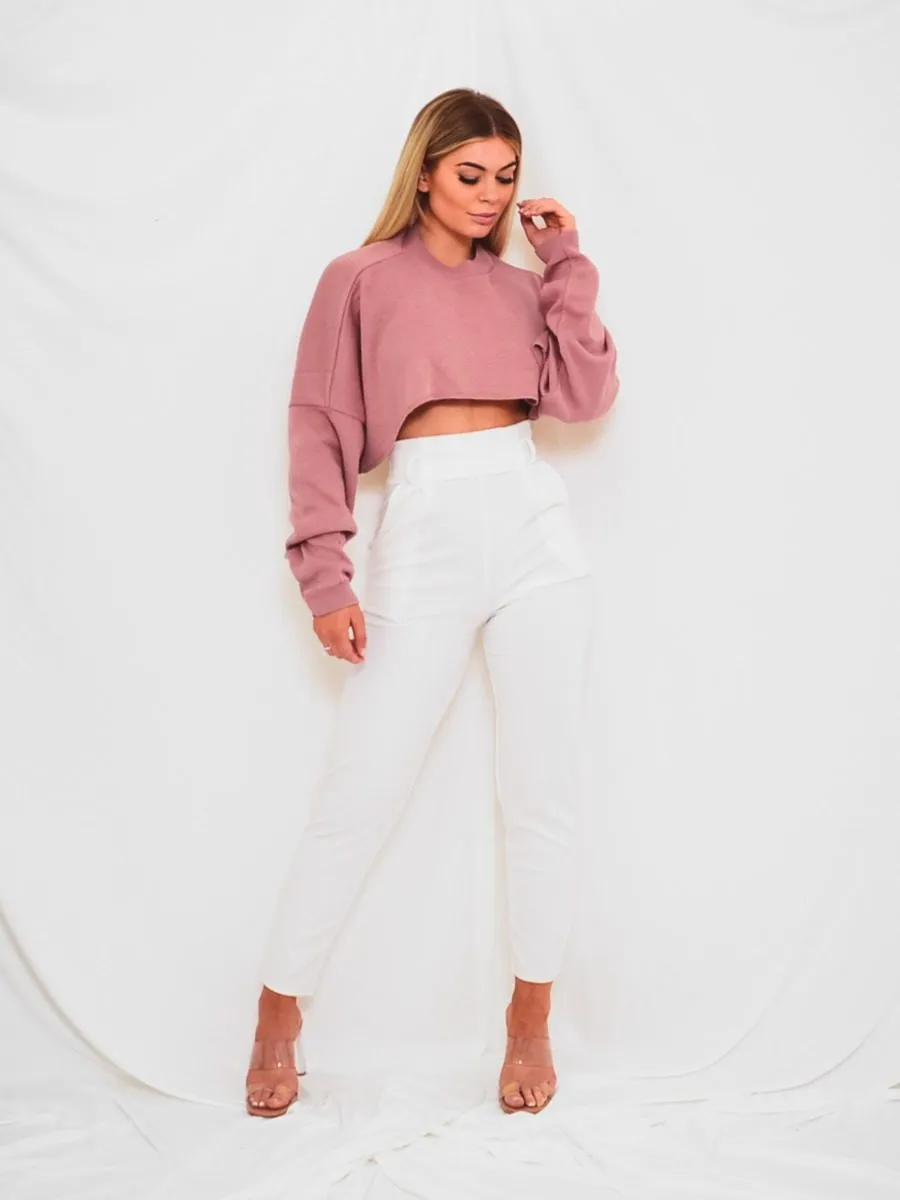 Callie Cropped Batwing Knitted Jumper In Rose Gold