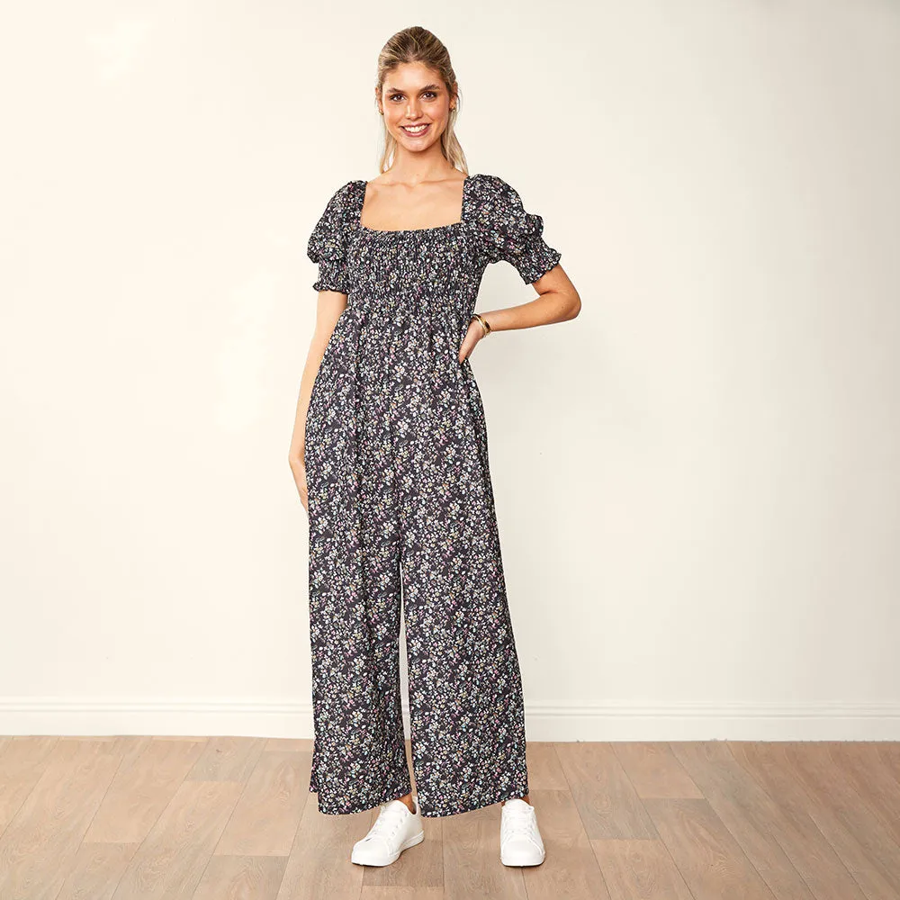 Camilla Jumpsuit (Black Floral)