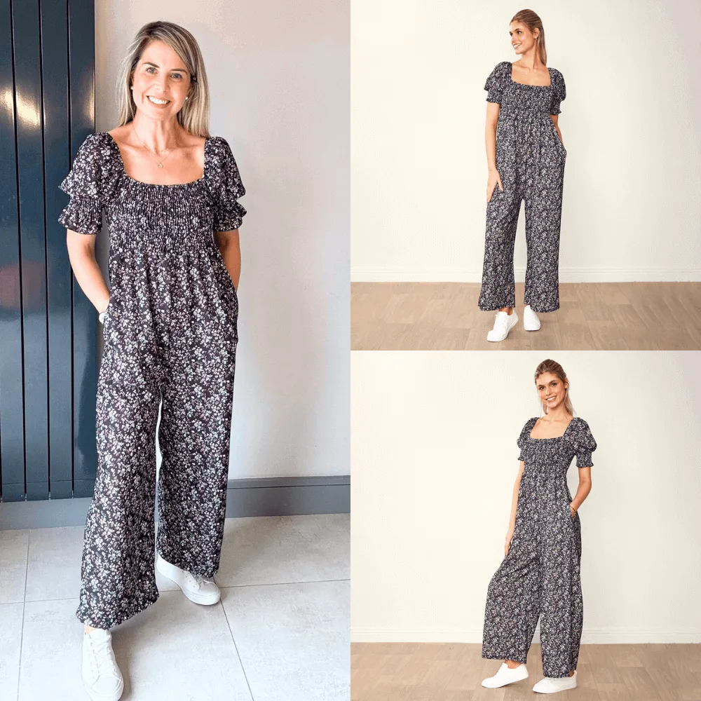 Camilla Jumpsuit (Black Floral)