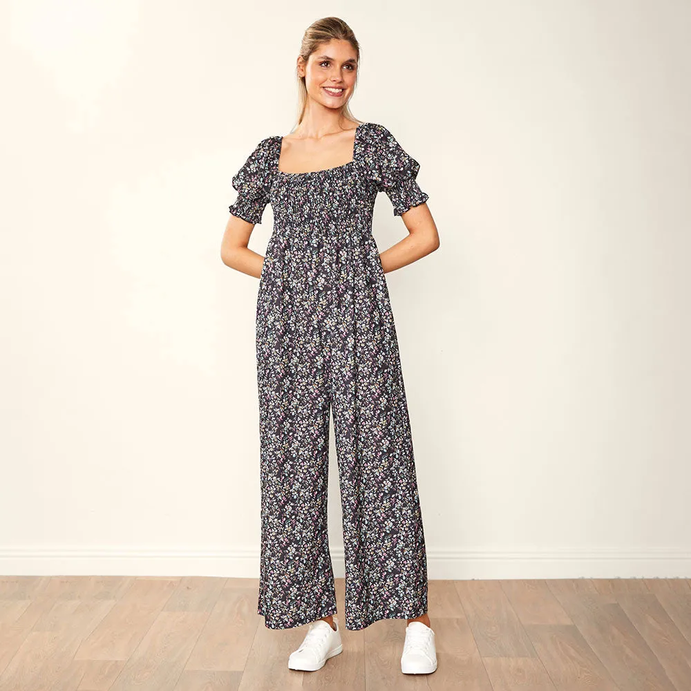 Camilla Jumpsuit (Black Floral)