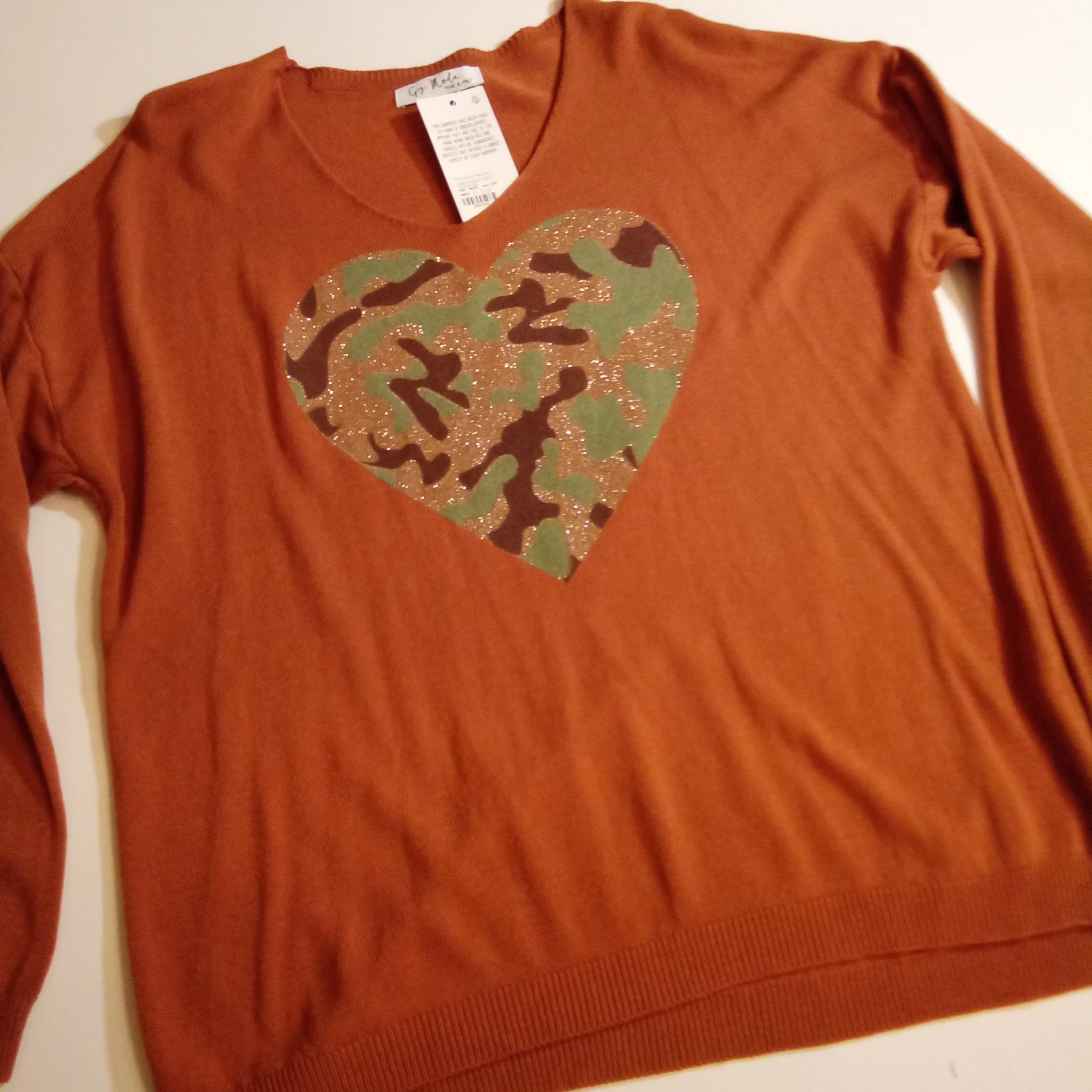 Camo Heart on Terracotta Sweater |  Gigi Moda