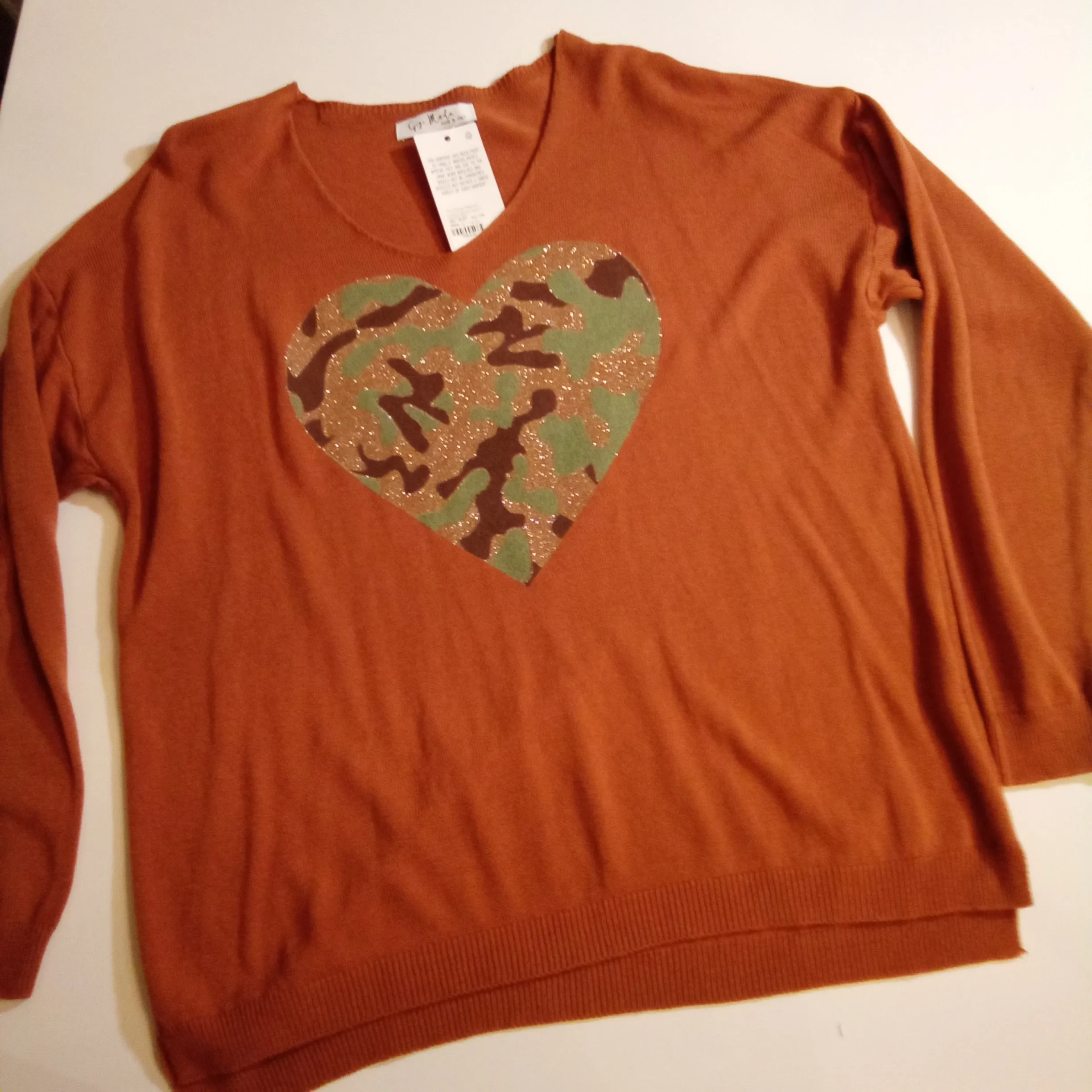 Camo Heart on Terracotta Sweater |  Gigi Moda