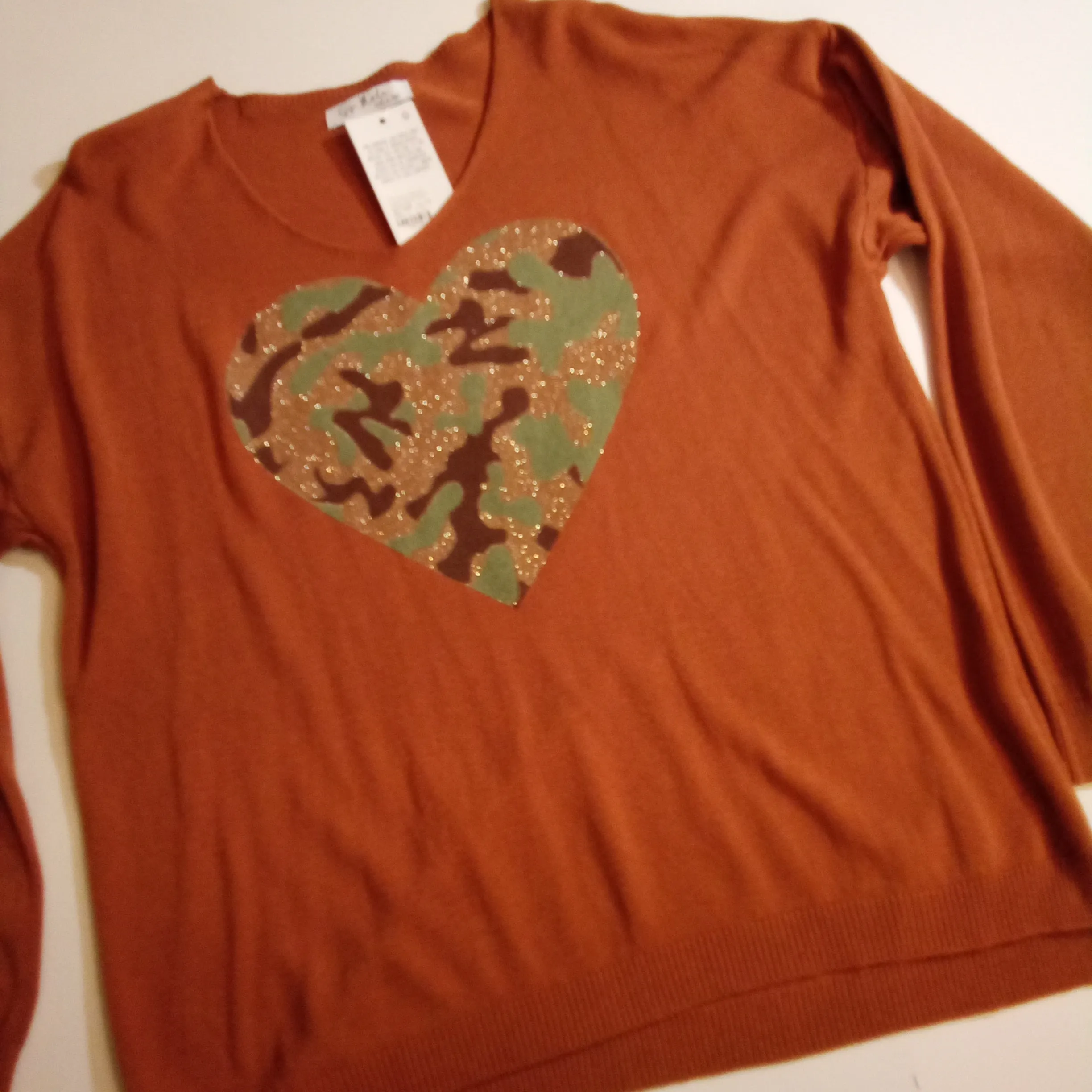 Camo Heart on Terracotta Sweater |  Gigi Moda