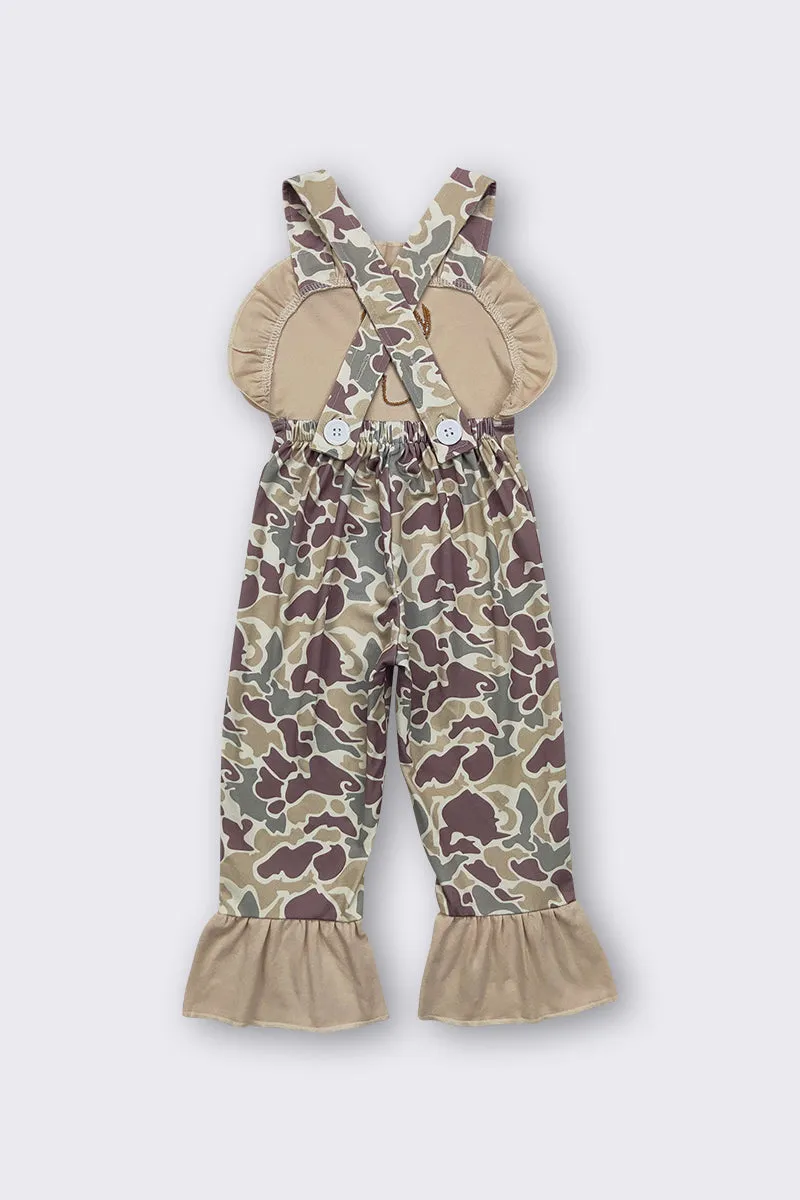 Camouflage deer embroidery girl jumpsuit