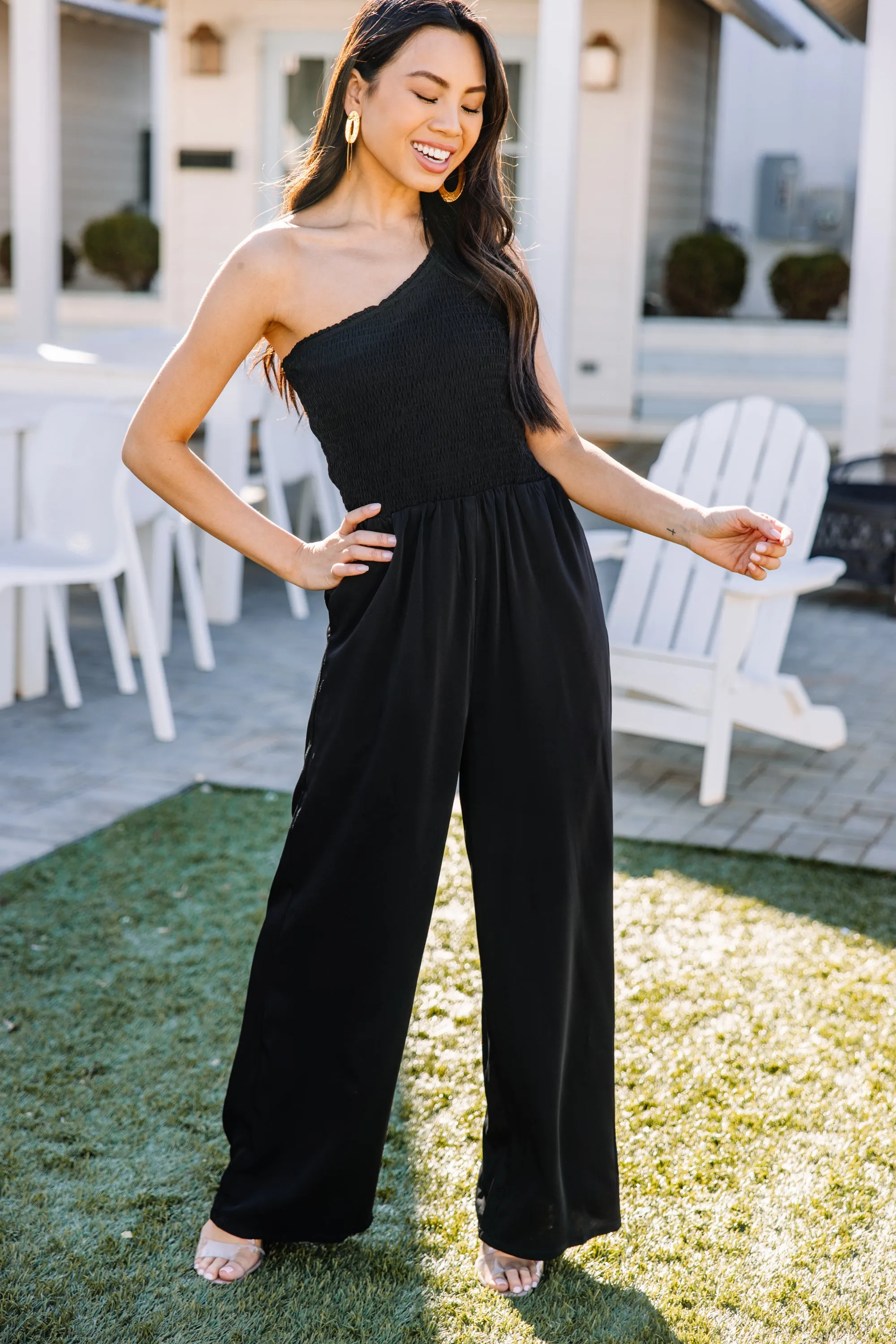 Can't Look Away Black Smocked Jumpsuit