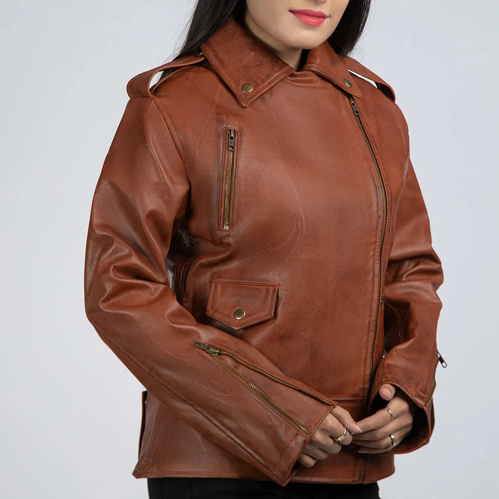 Casual Brown Womens Leather Jacket