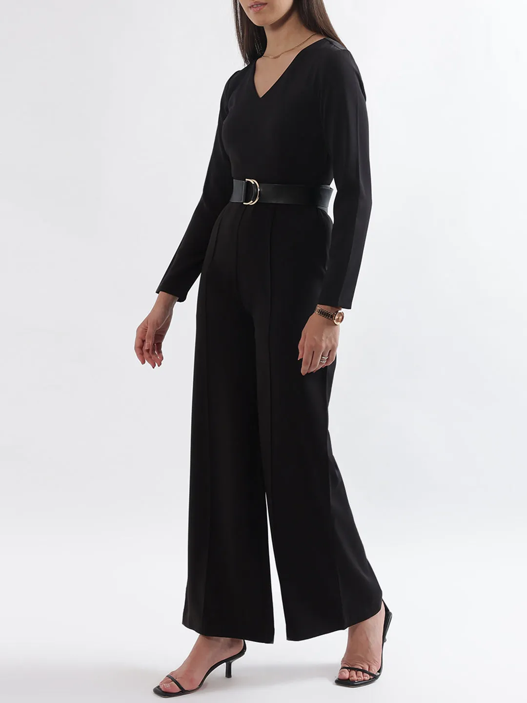 Centre Stage Women Black Solid V Neck Jumpsuit