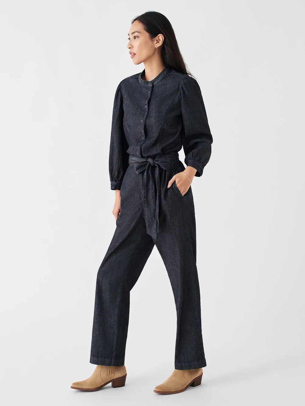 Charlotte Denim Jumpsuit in Dark Rinse