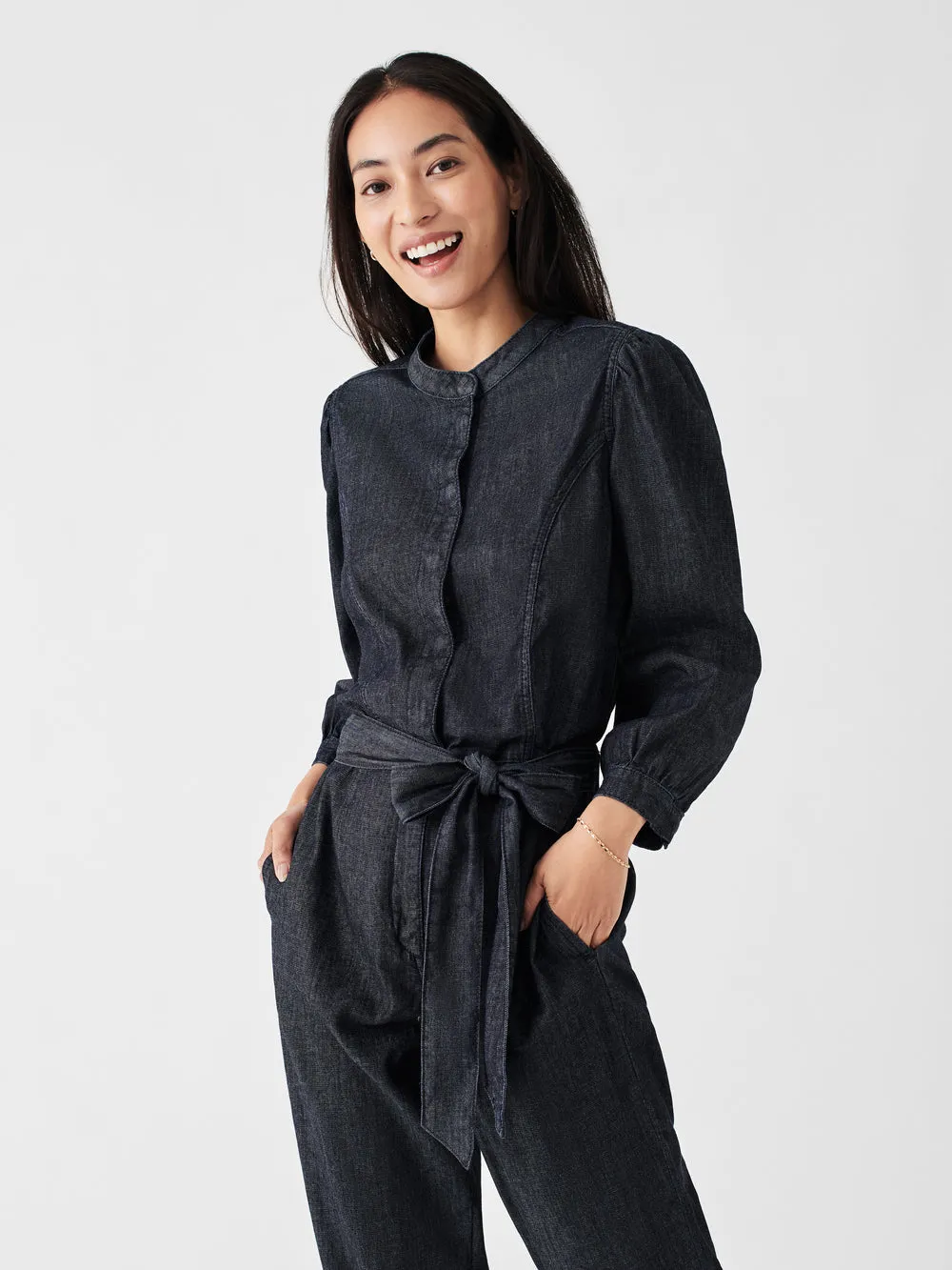 Charlotte Denim Jumpsuit in Dark Rinse