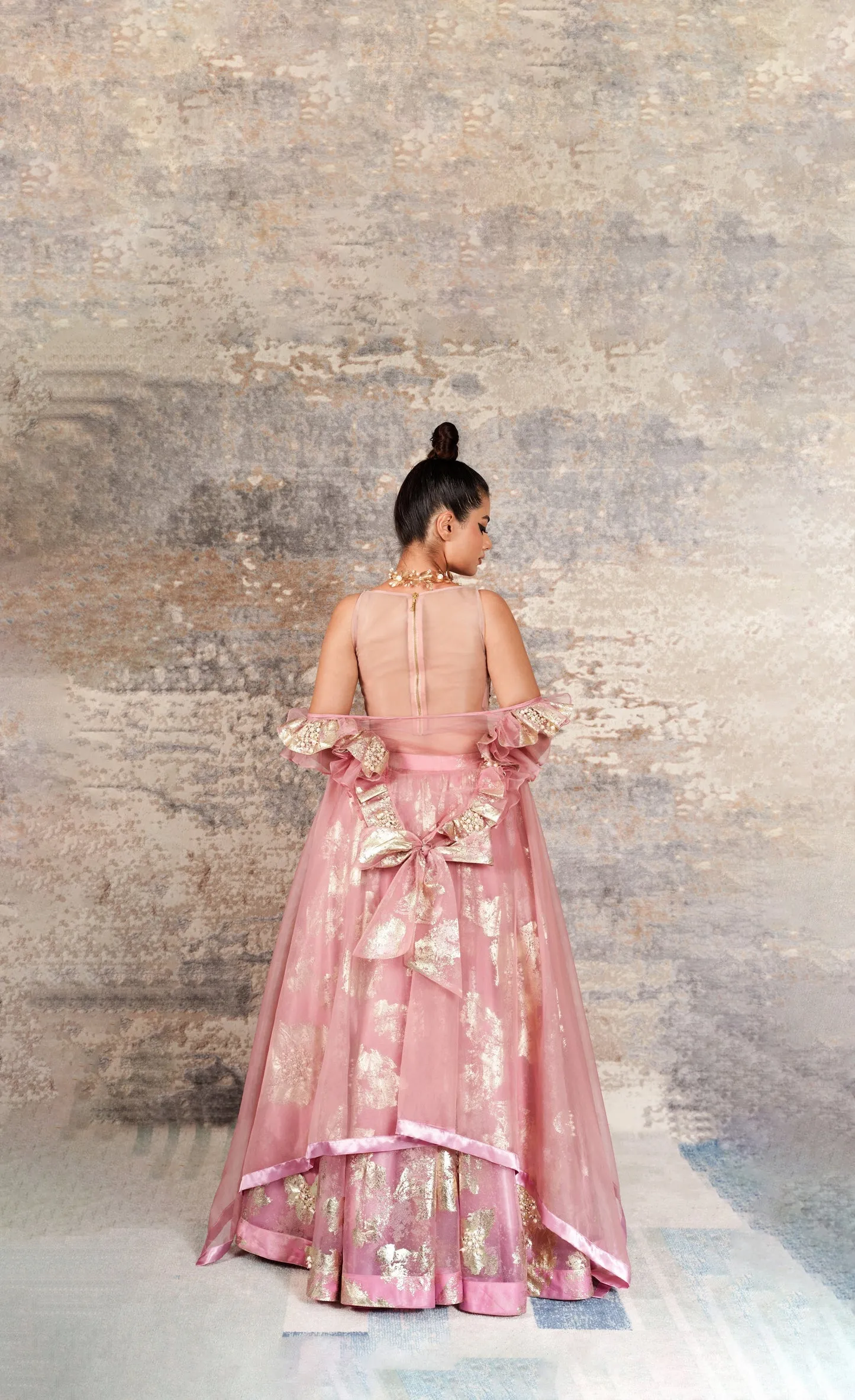 Charm Pink Intricate Hand Embroidered Lehenga With Overcoat