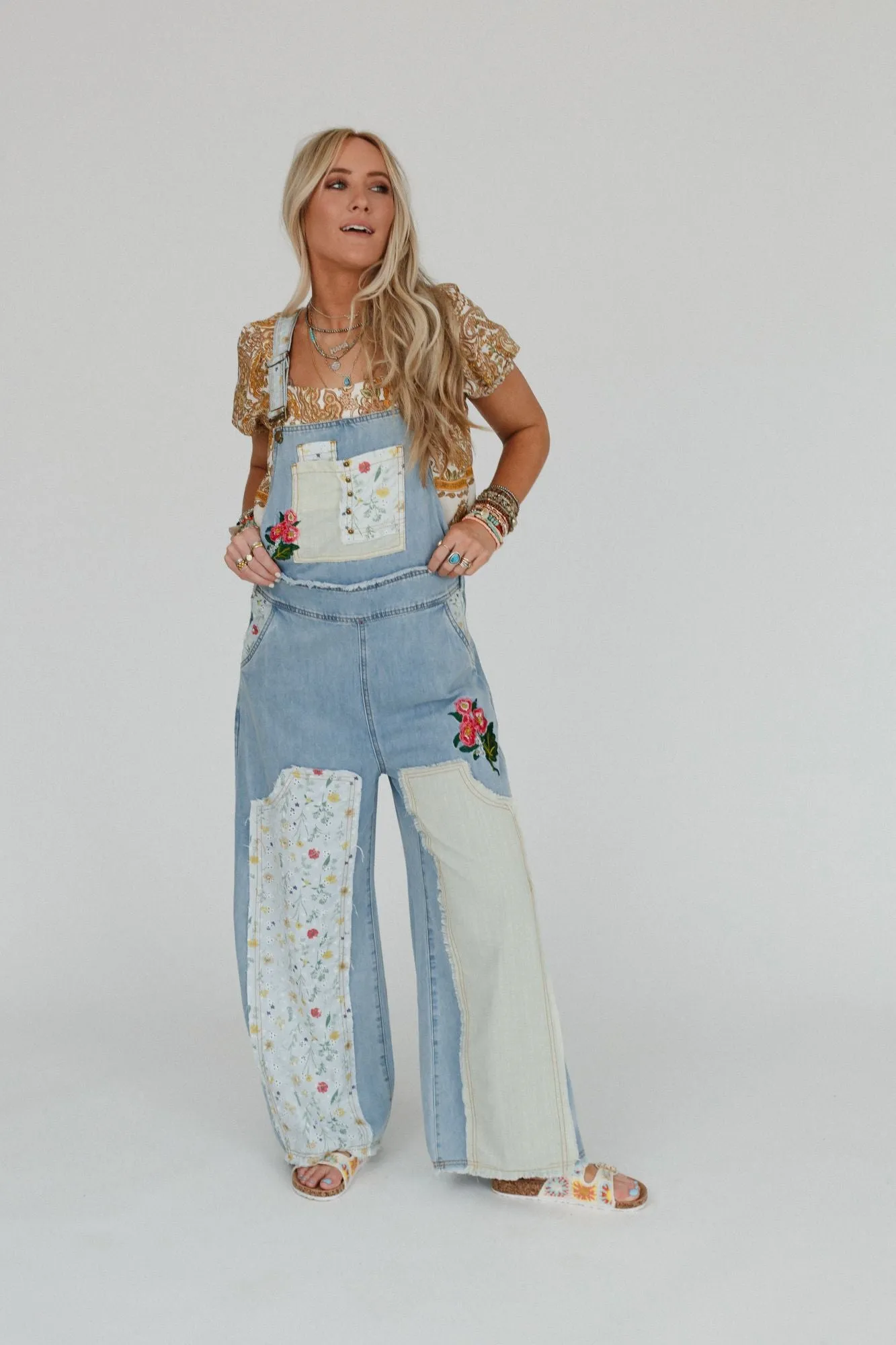 City Garden Floral Overalls - Denim