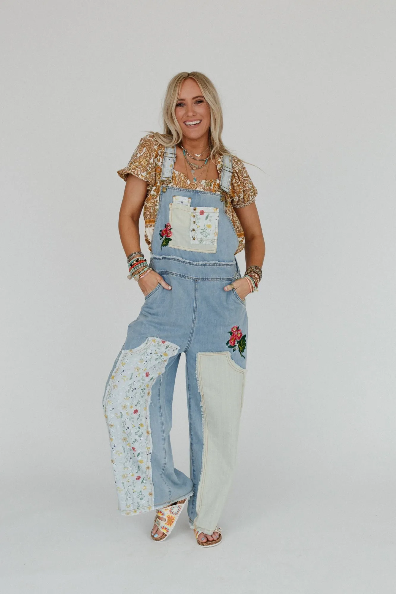 City Garden Floral Overalls - Denim