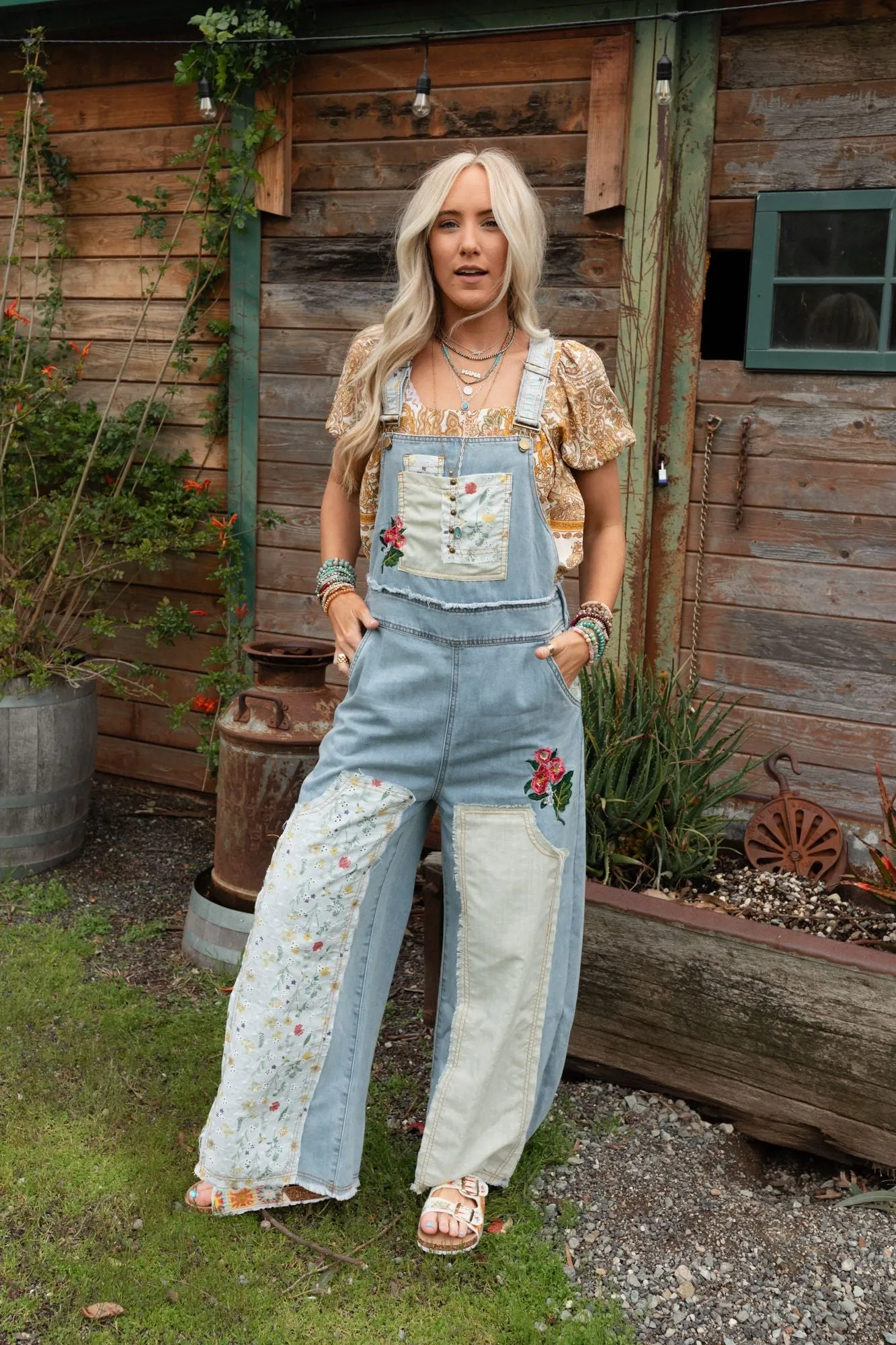 City Garden Floral Overalls - Denim