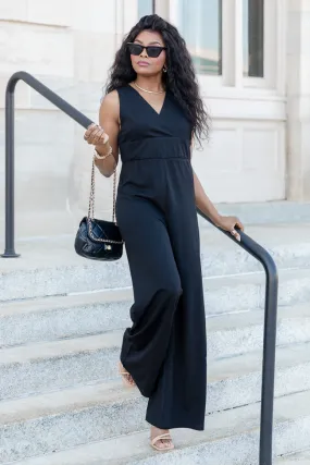 Cocktail Hour Black V-Neck Jumpsuit FINAL SALE