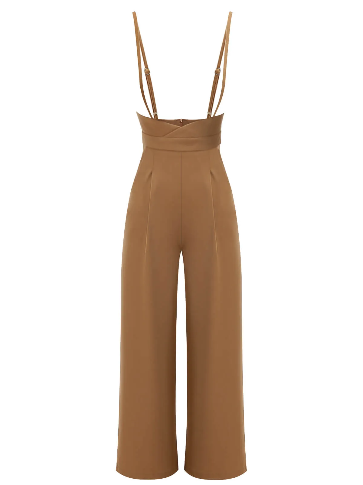 Coffee 1930s Solid Suspender Jumpsuit