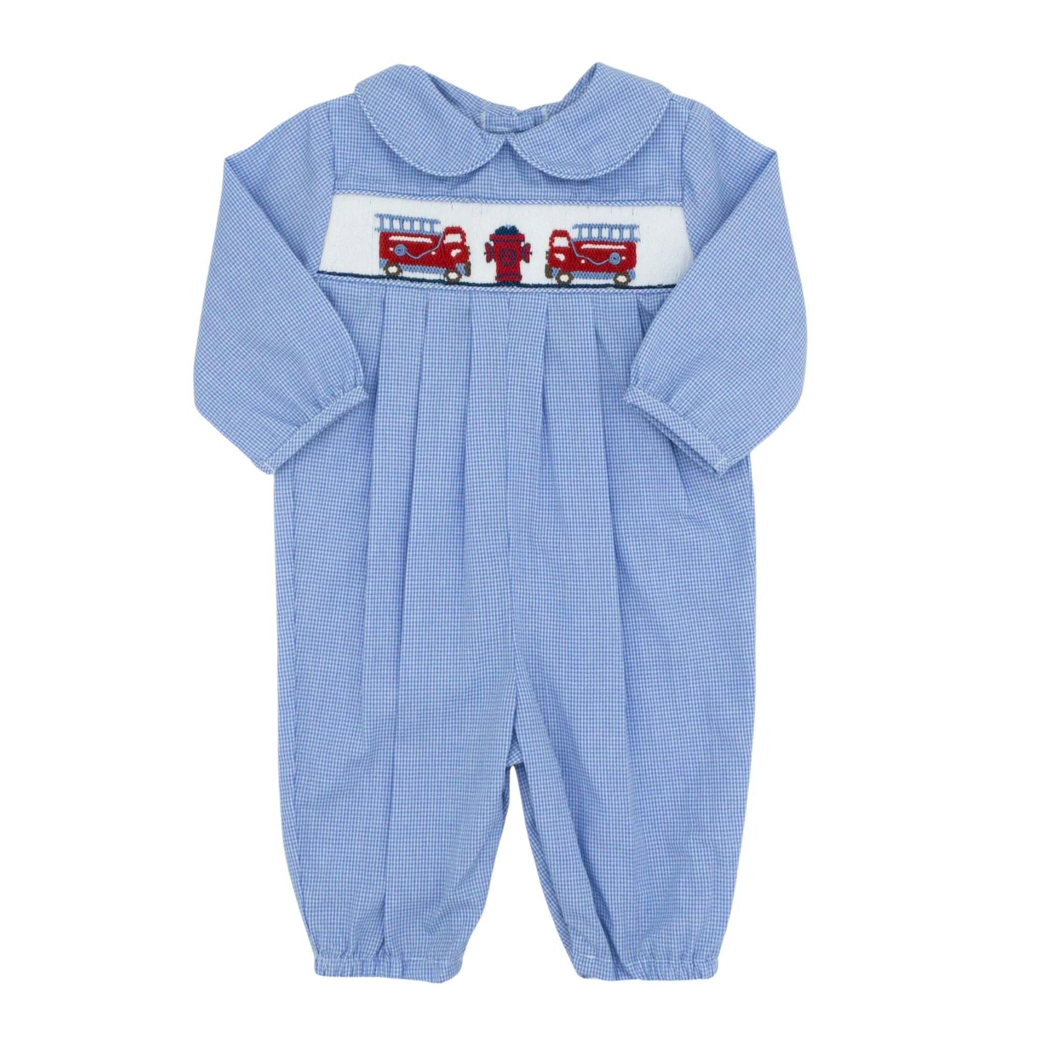 Collared Romper with Firetruck Smocking - FINAL SALE