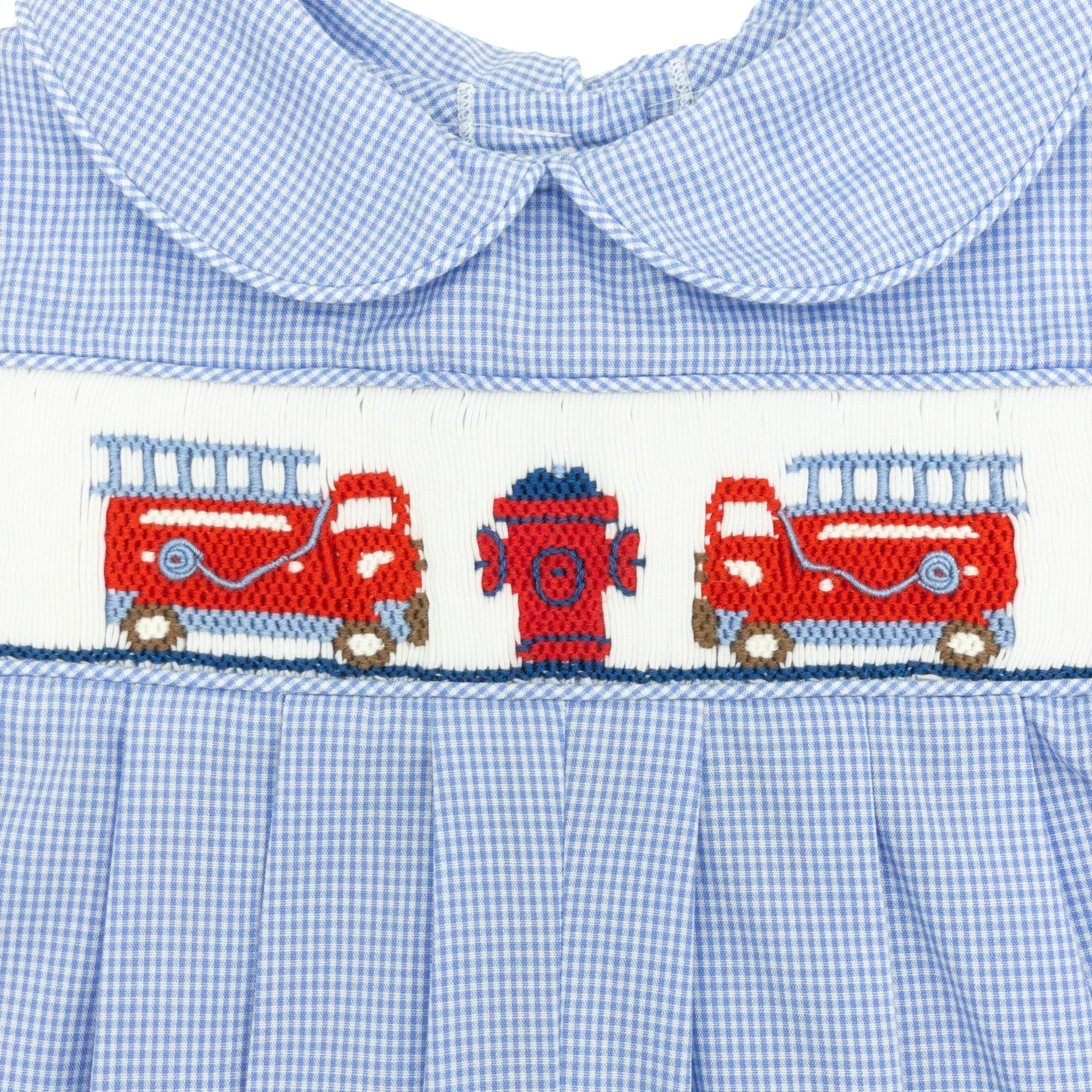 Collared Romper with Firetruck Smocking - FINAL SALE