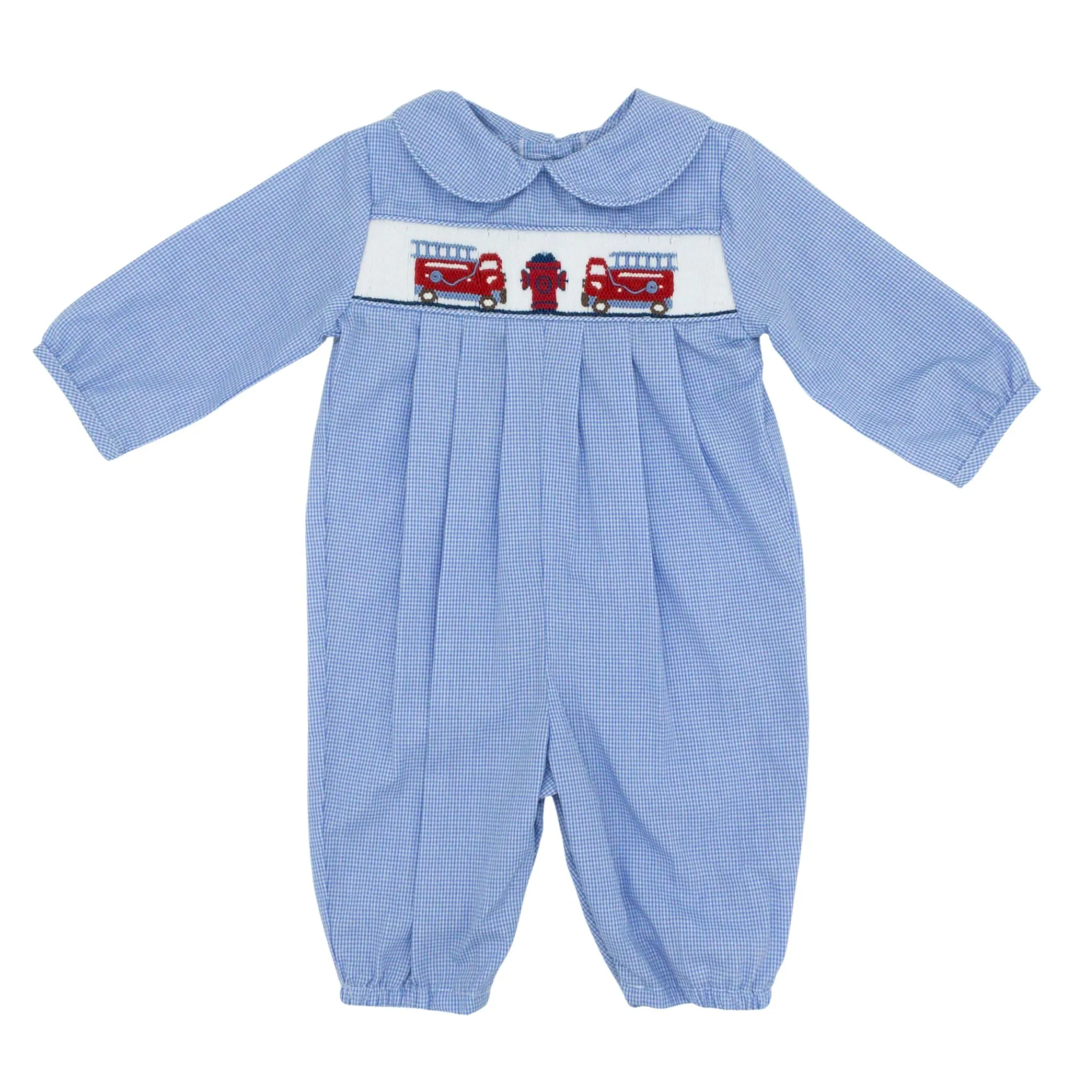 Collared Romper with Firetruck Smocking - FINAL SALE