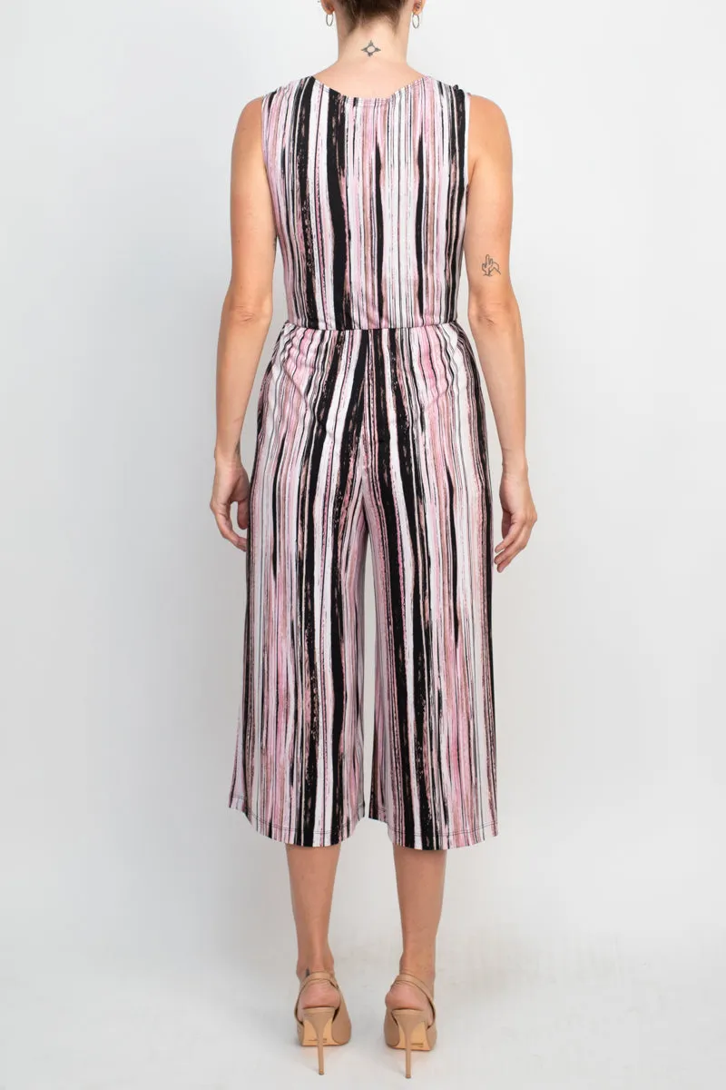 Connected Apparel Surplice Neck Tie Side Multi Print ITY Jumpsuit