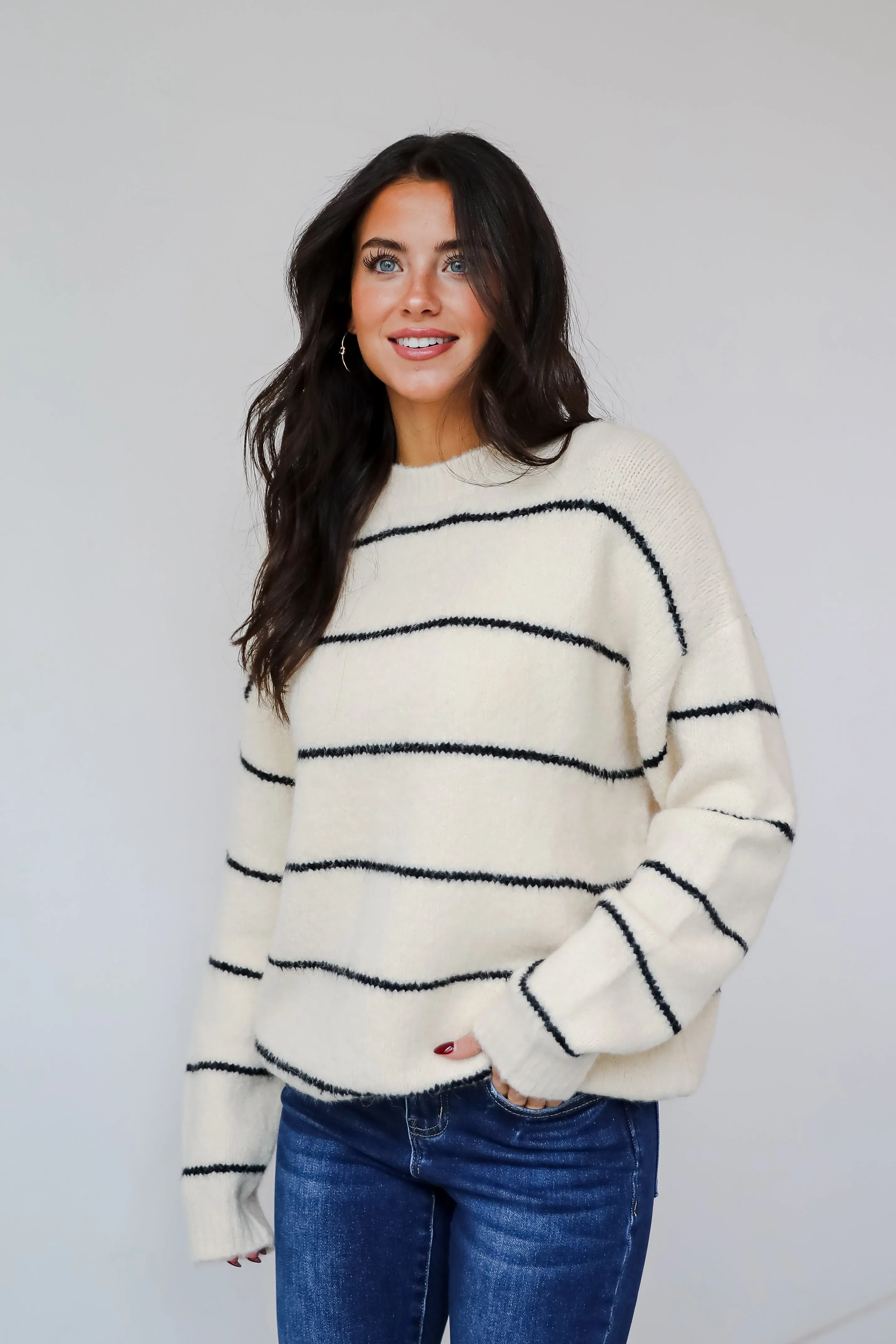 Considerable Charm Cream Striped Sweater