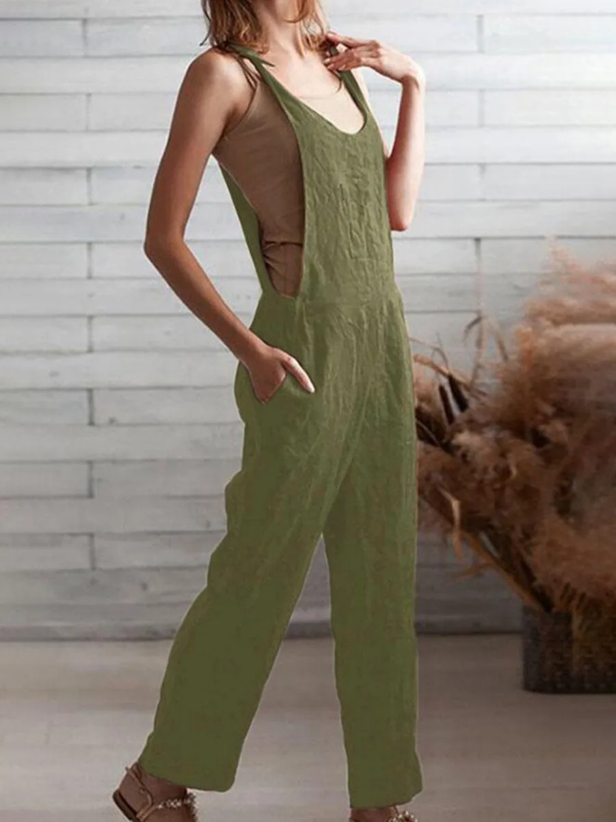 Cotton and Linen Fashion Jumpsuit