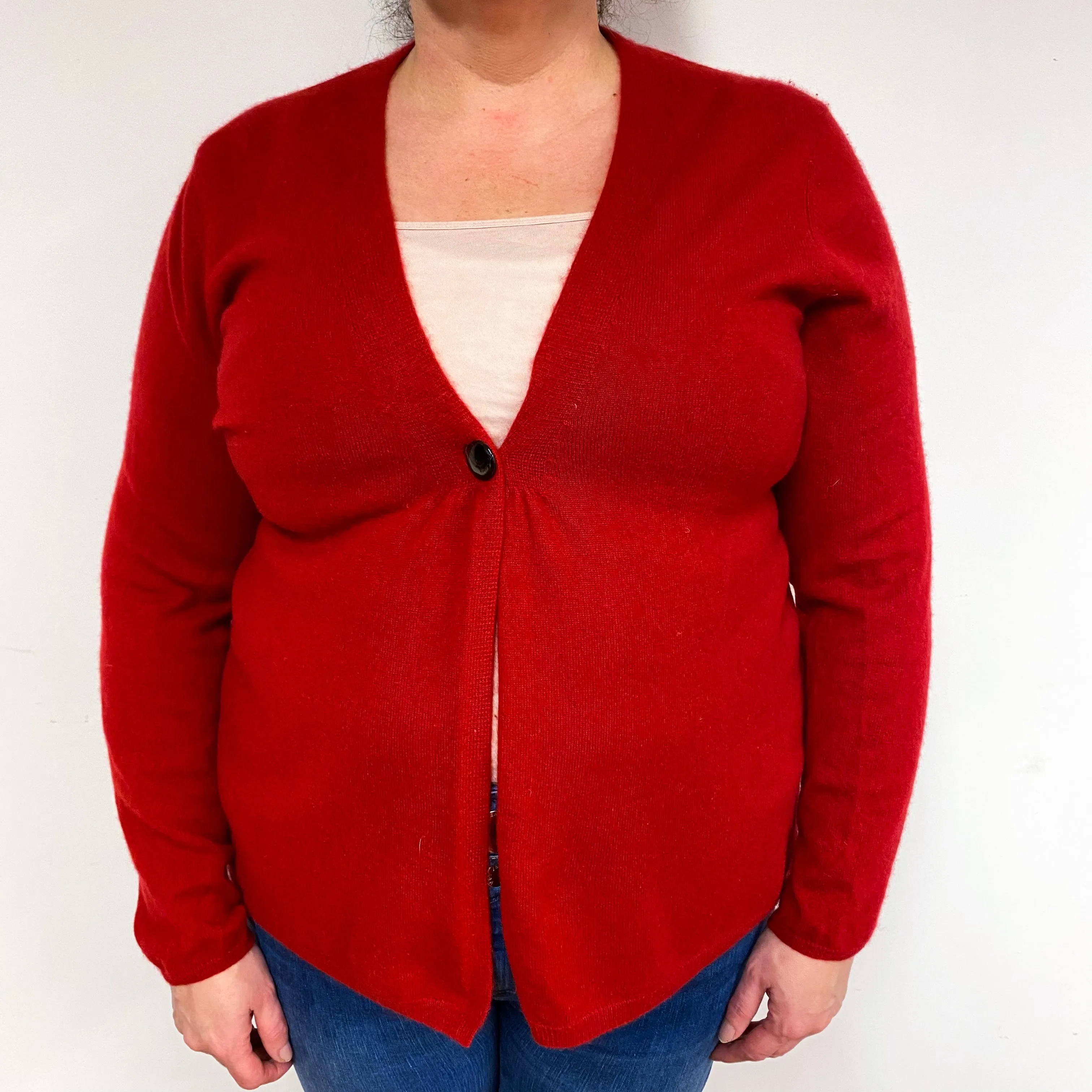 Crimson Red Cashmere V-Neck Cardigan Extra Large