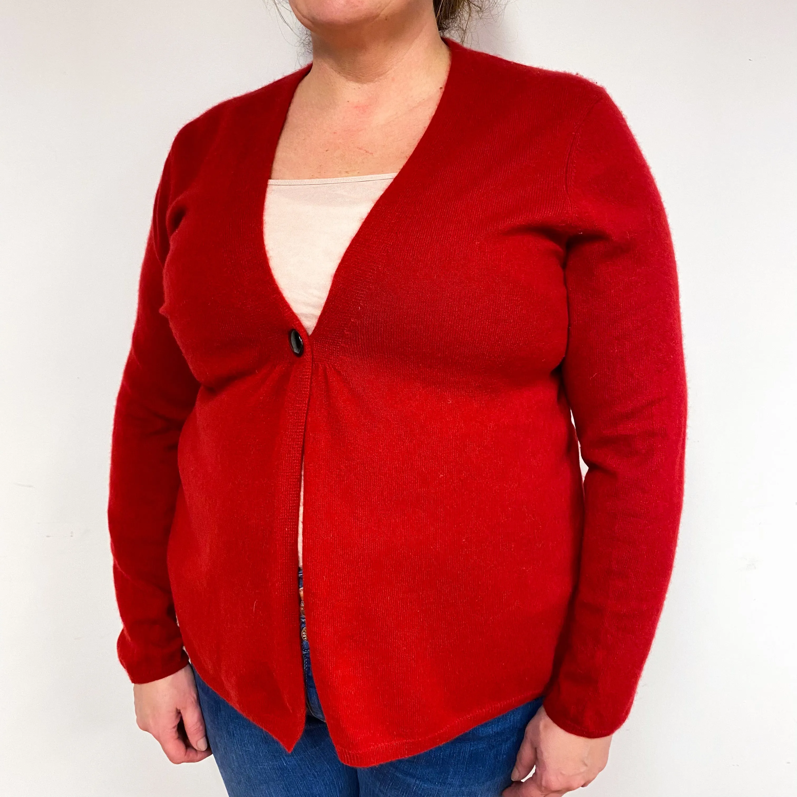 Crimson Red Cashmere V-Neck Cardigan Extra Large