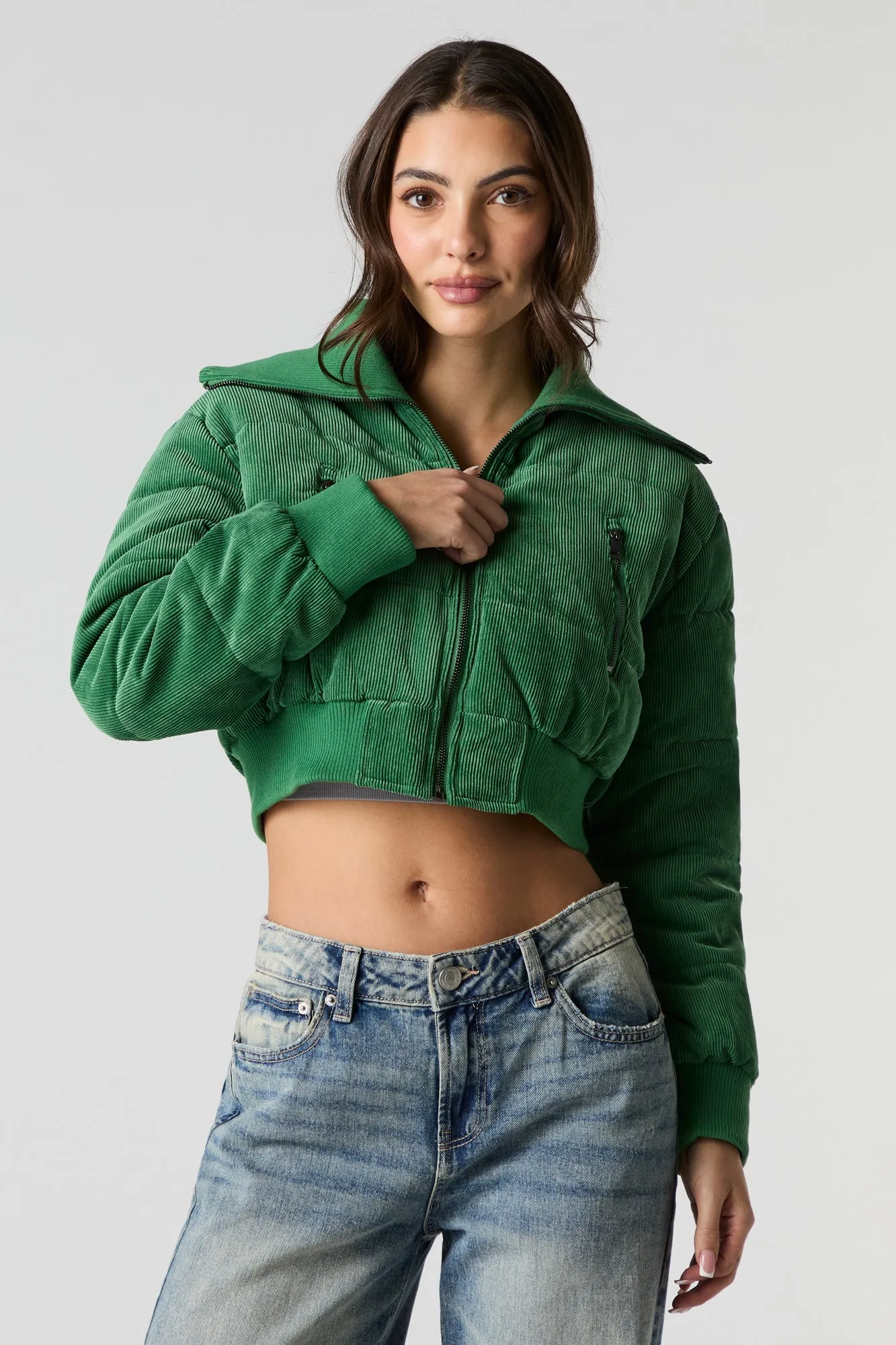 Cropped Corduroy Puffer Jacket