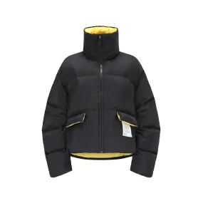 Cropped Puffer Down Jacket in Black And Yellow