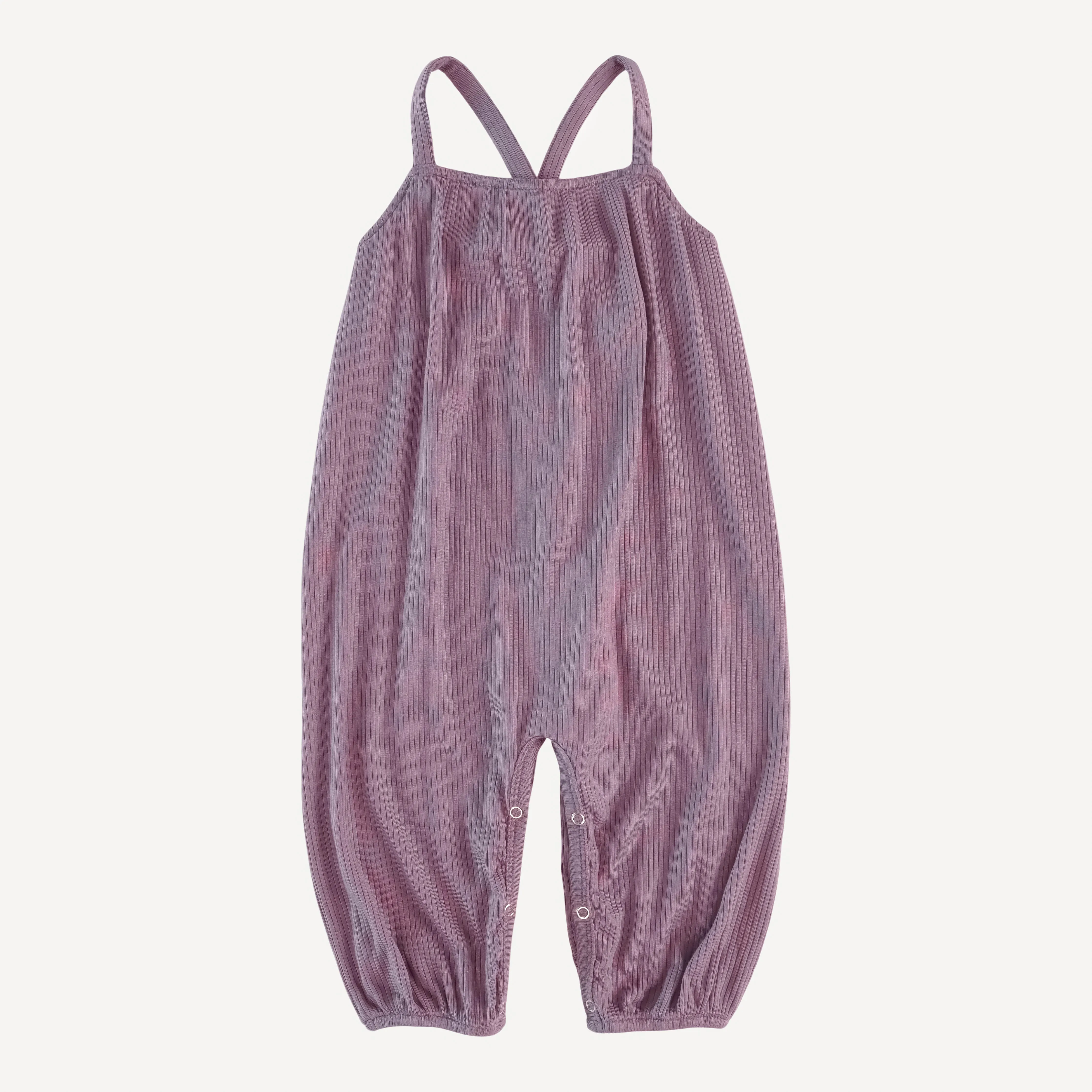 cross back spaghetti strap bubble jumpsuit | plum mauve | modal skinny rib