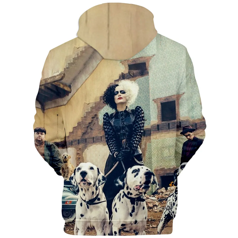 Cruella Cosplay Hoodie 3D Print Adult Sweatshirt Casual Streetwear Pullover