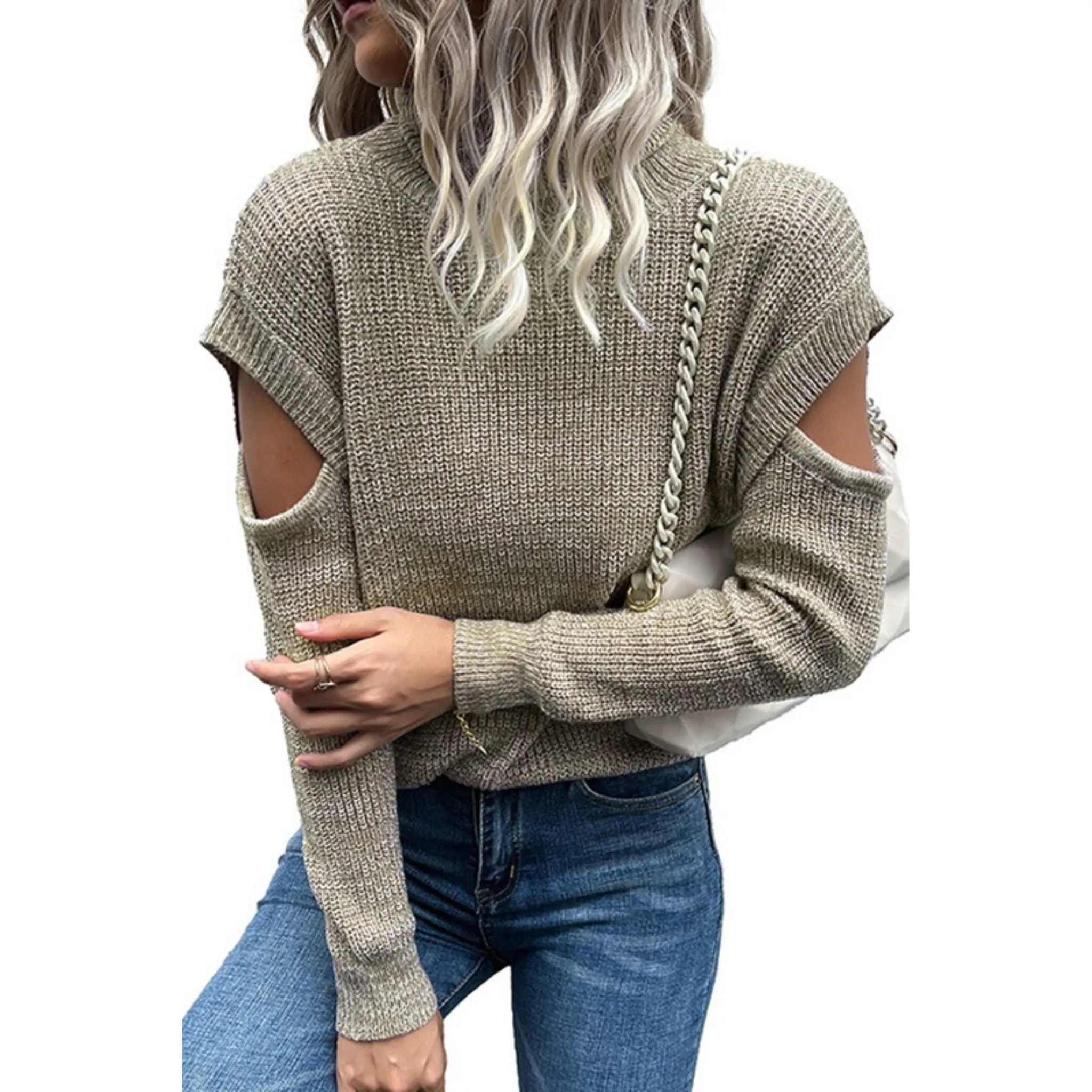 Cut Off Detailed Turtle Neck Sweater