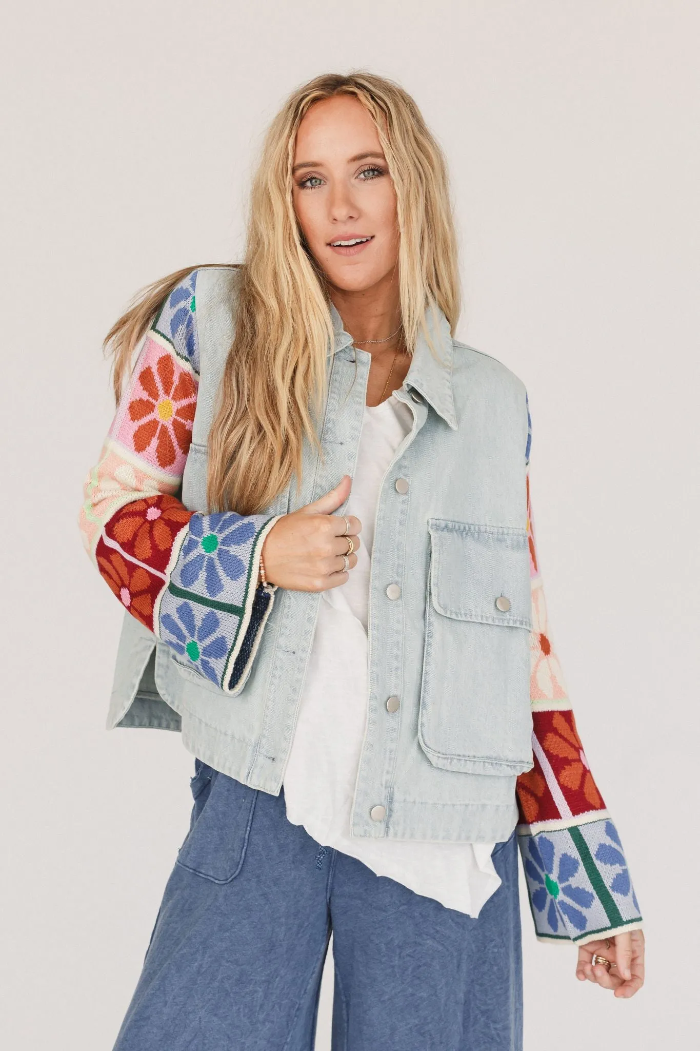 Dahlia Sweater Denim Jacket - Light Denim