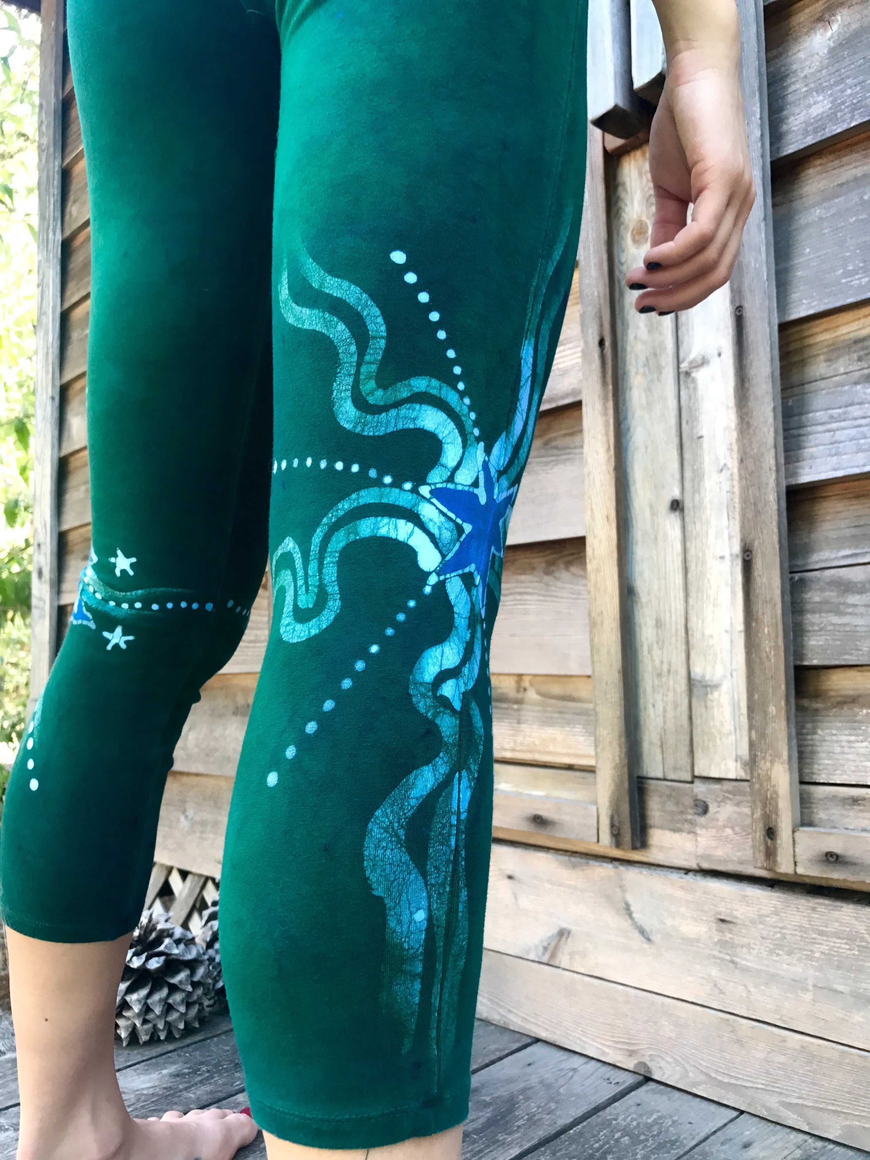 Dancing Deep in the Green Forest Batik Capri Leggings