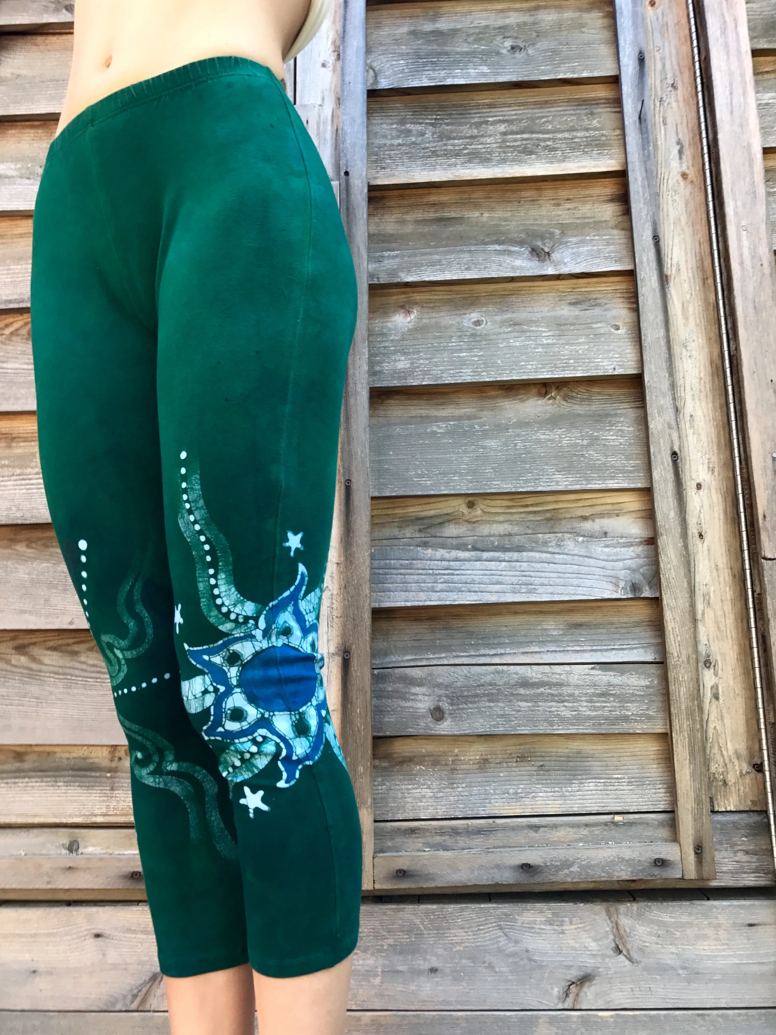 Dancing Deep in the Green Forest Batik Capri Leggings