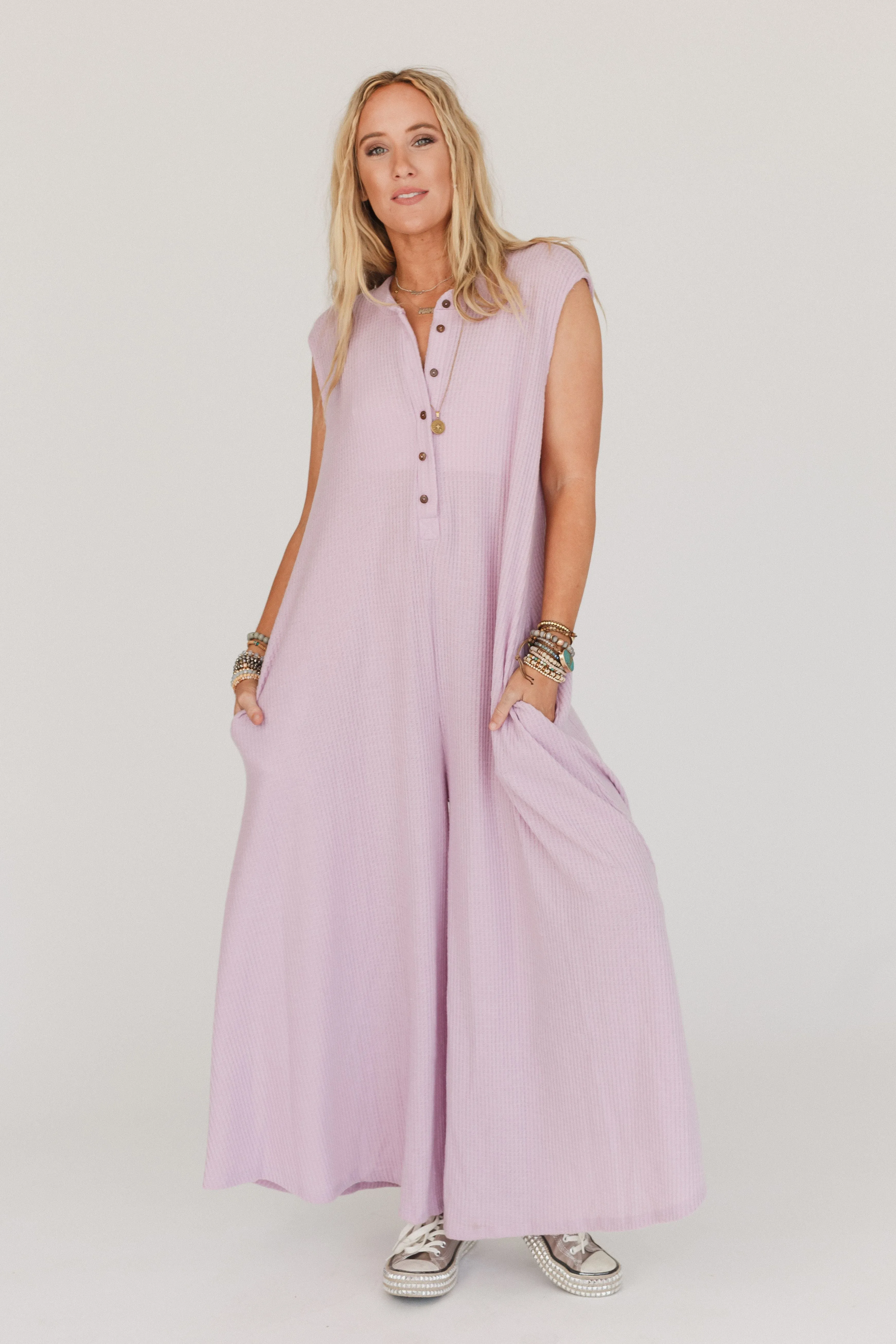 Daphne Waffle Jumpsuit - Lavender