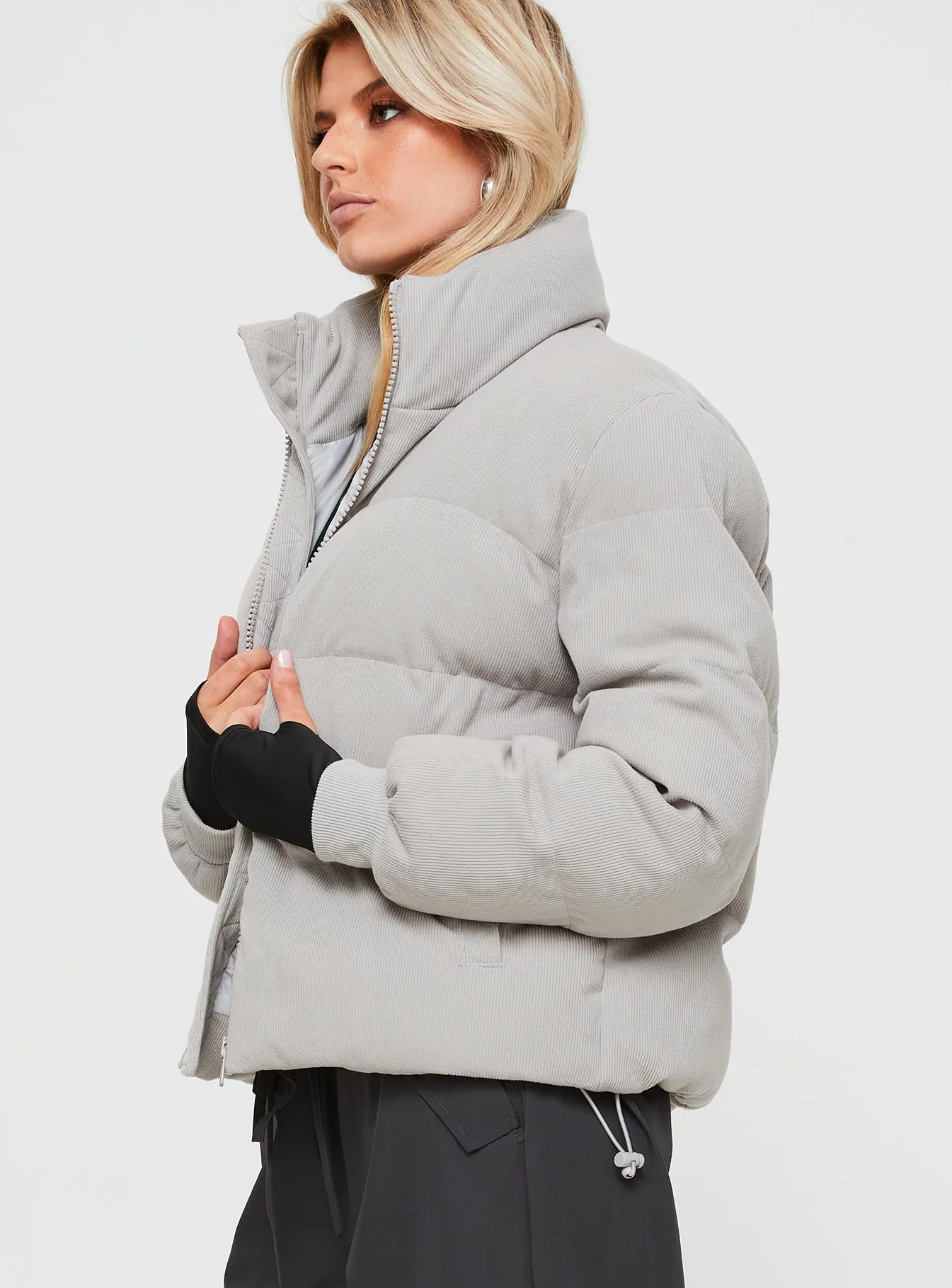 Darrow Ribbed Puffer Jacket Grey