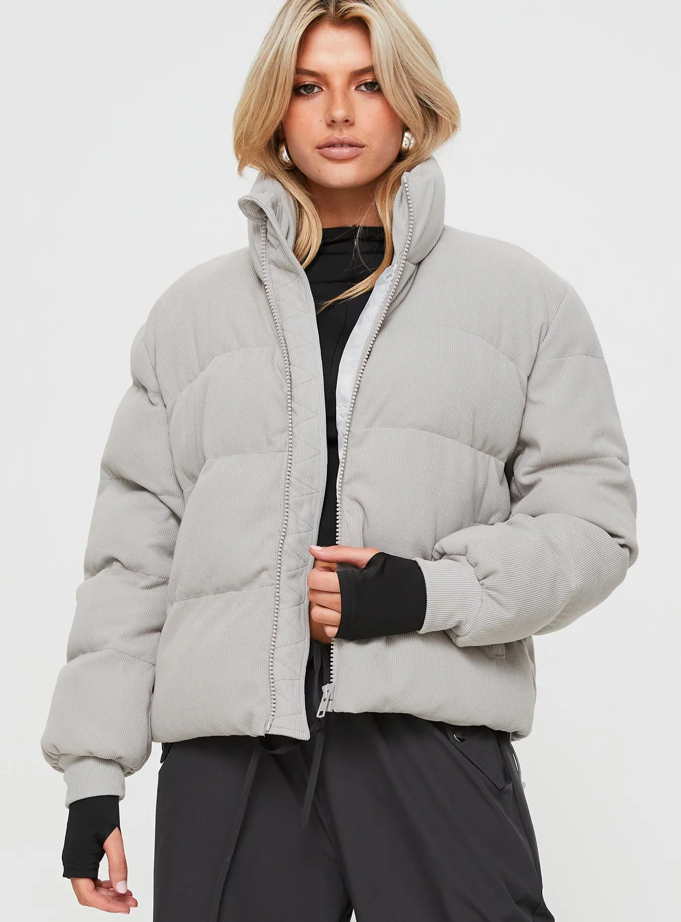 Darrow Ribbed Puffer Jacket Grey