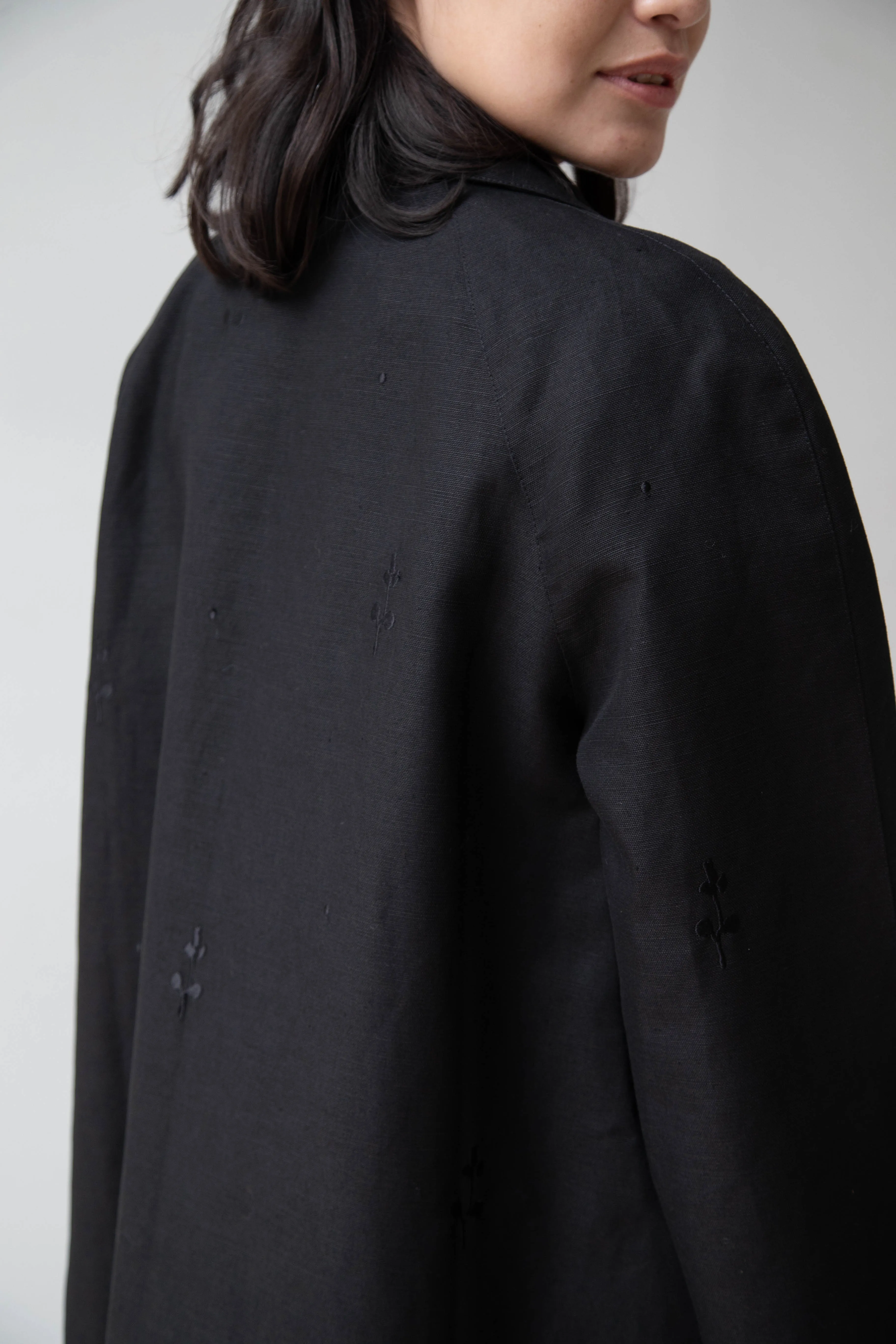 Delegan | Trench Coat with Embroidery in Black & Black