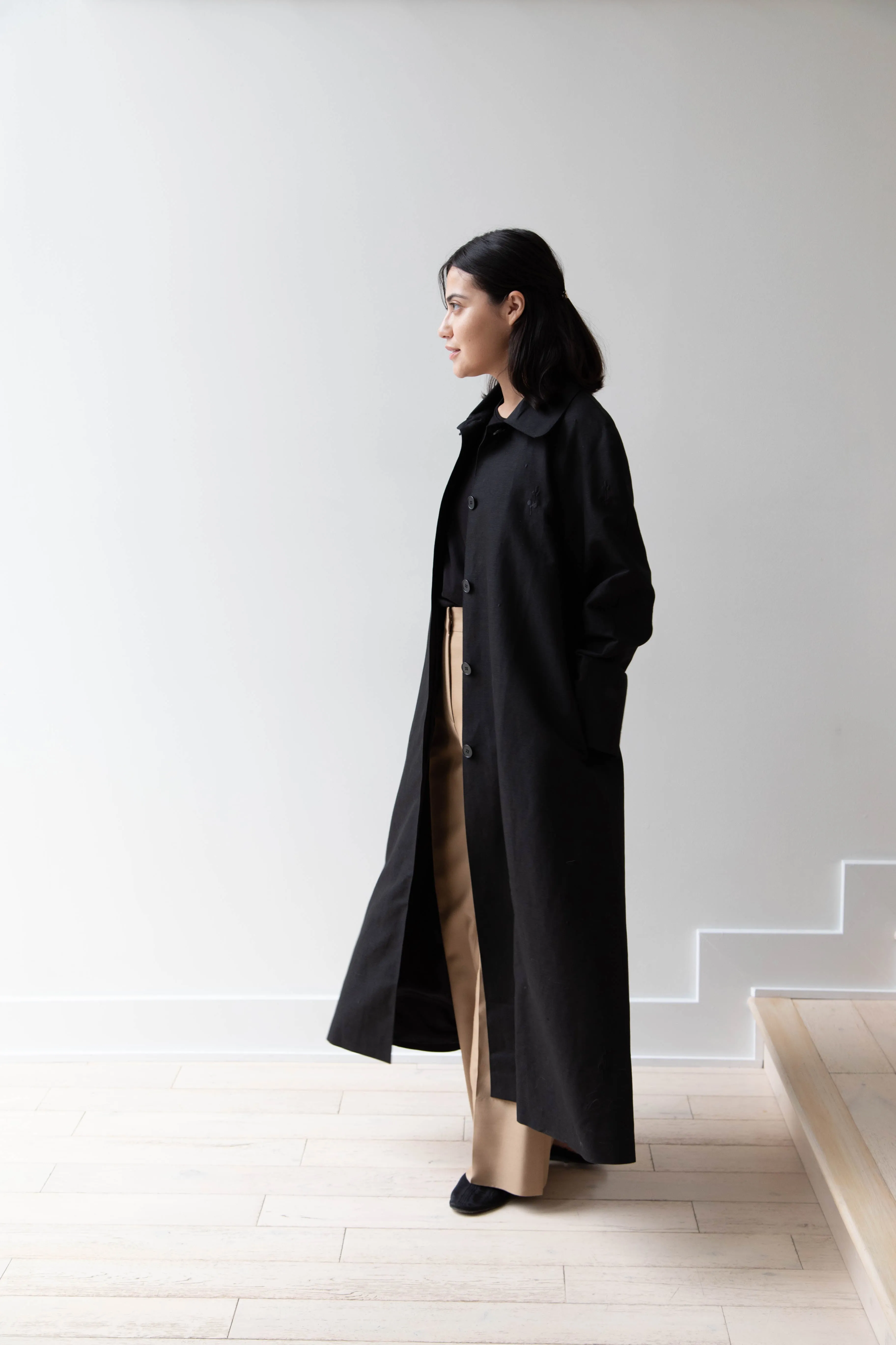 Delegan | Trench Coat with Embroidery in Black & Black