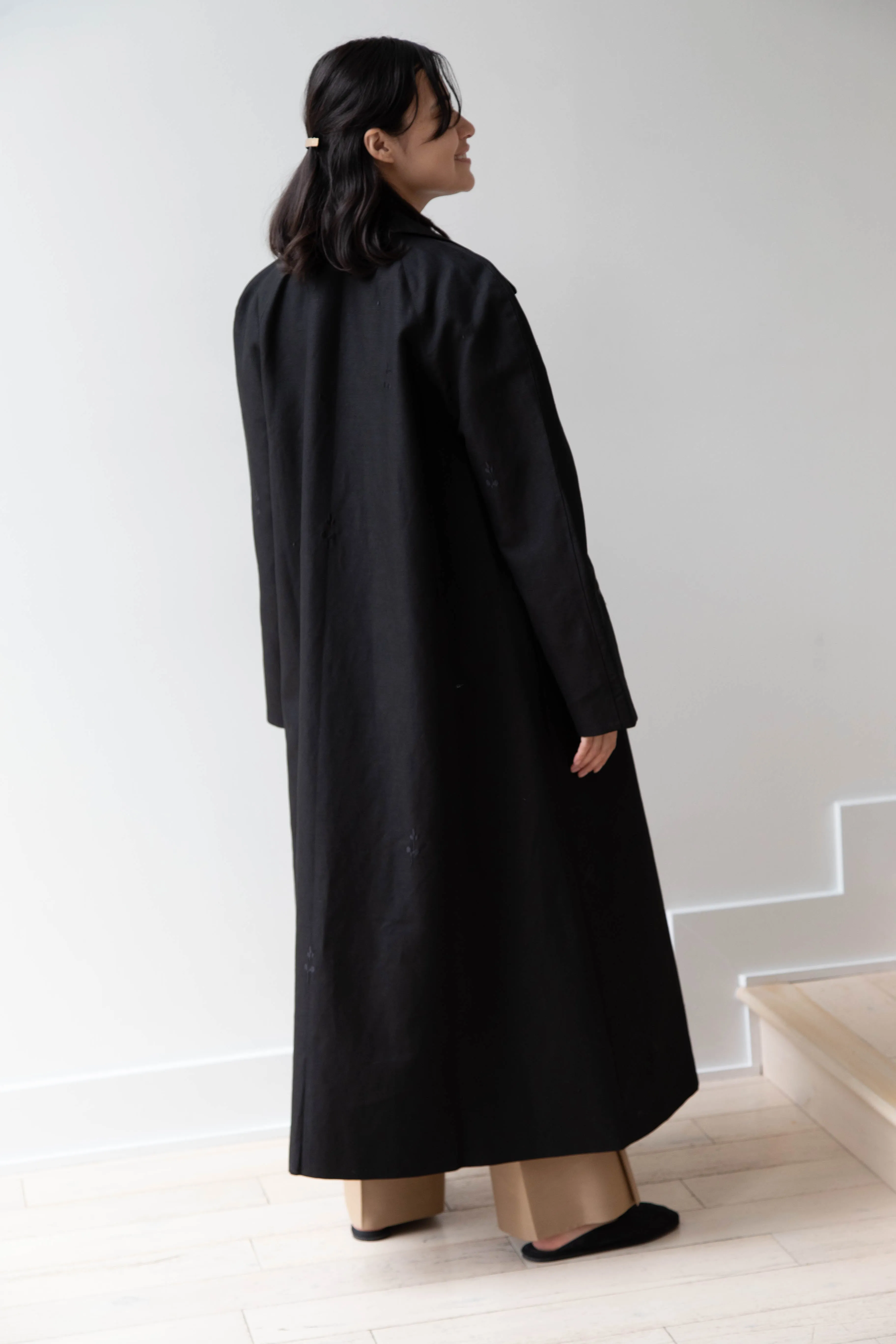 Delegan | Trench Coat with Embroidery in Black & Black