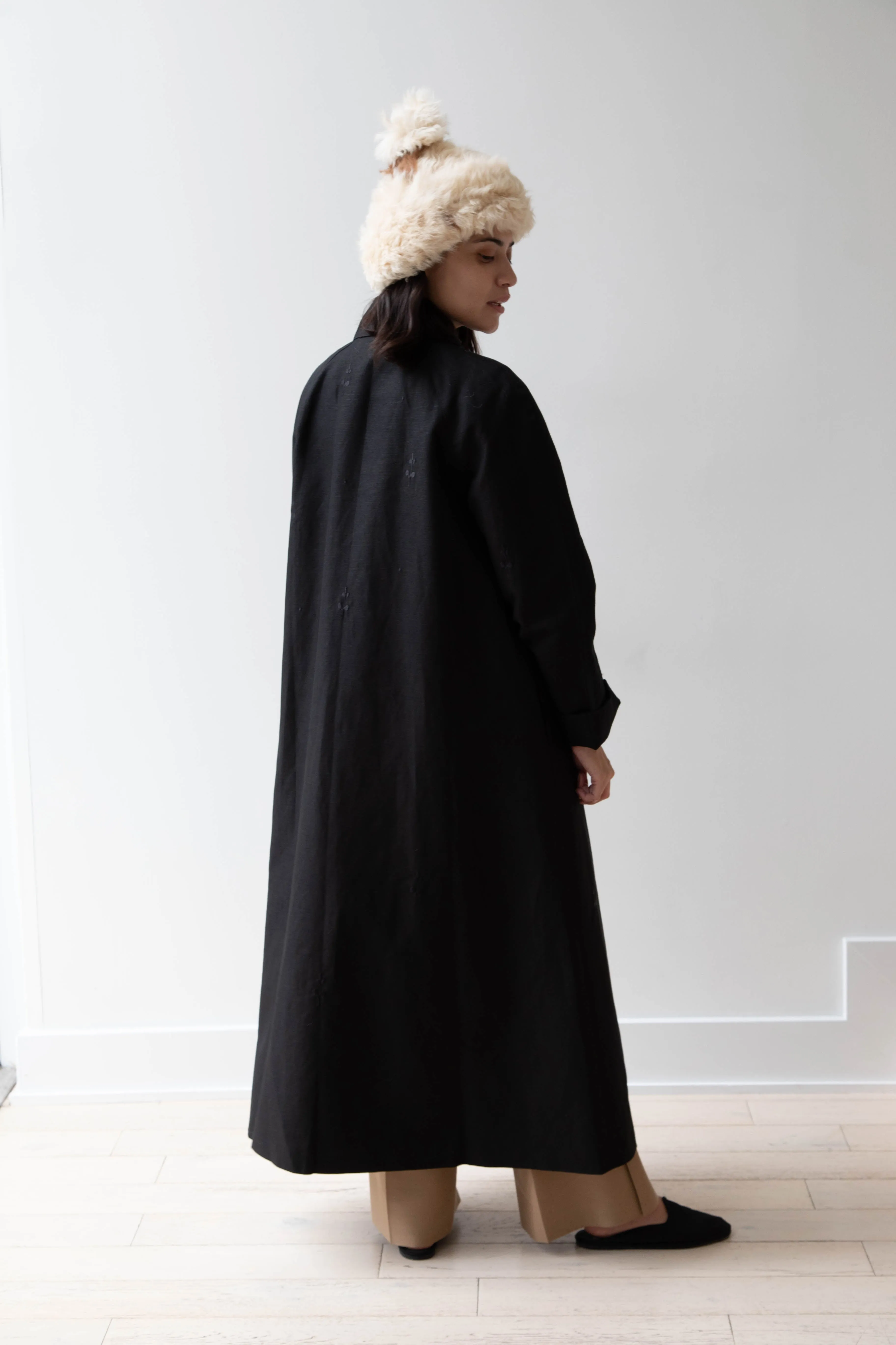 Delegan | Trench Coat with Embroidery in Black & Black