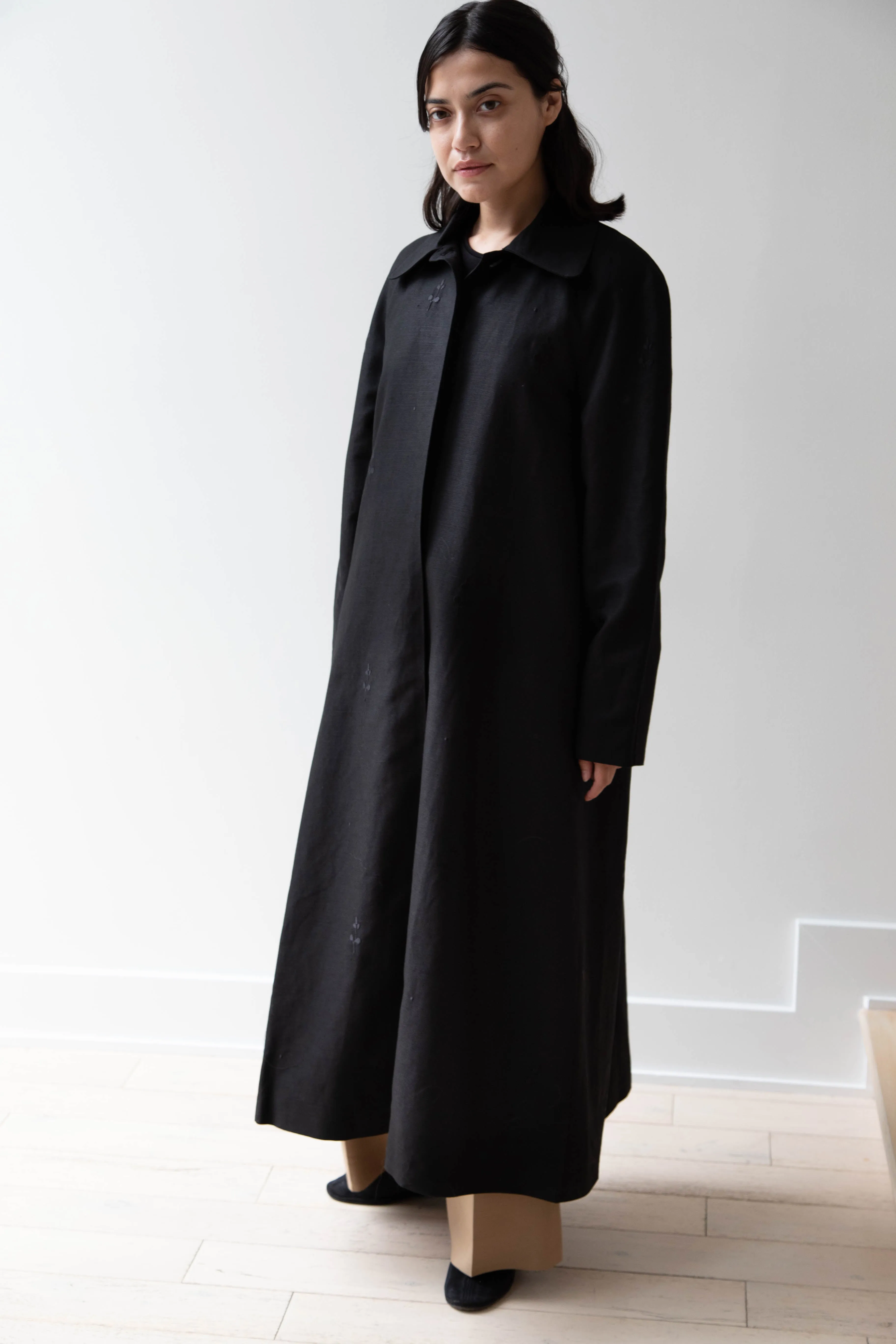 Delegan | Trench Coat with Embroidery in Black & Black