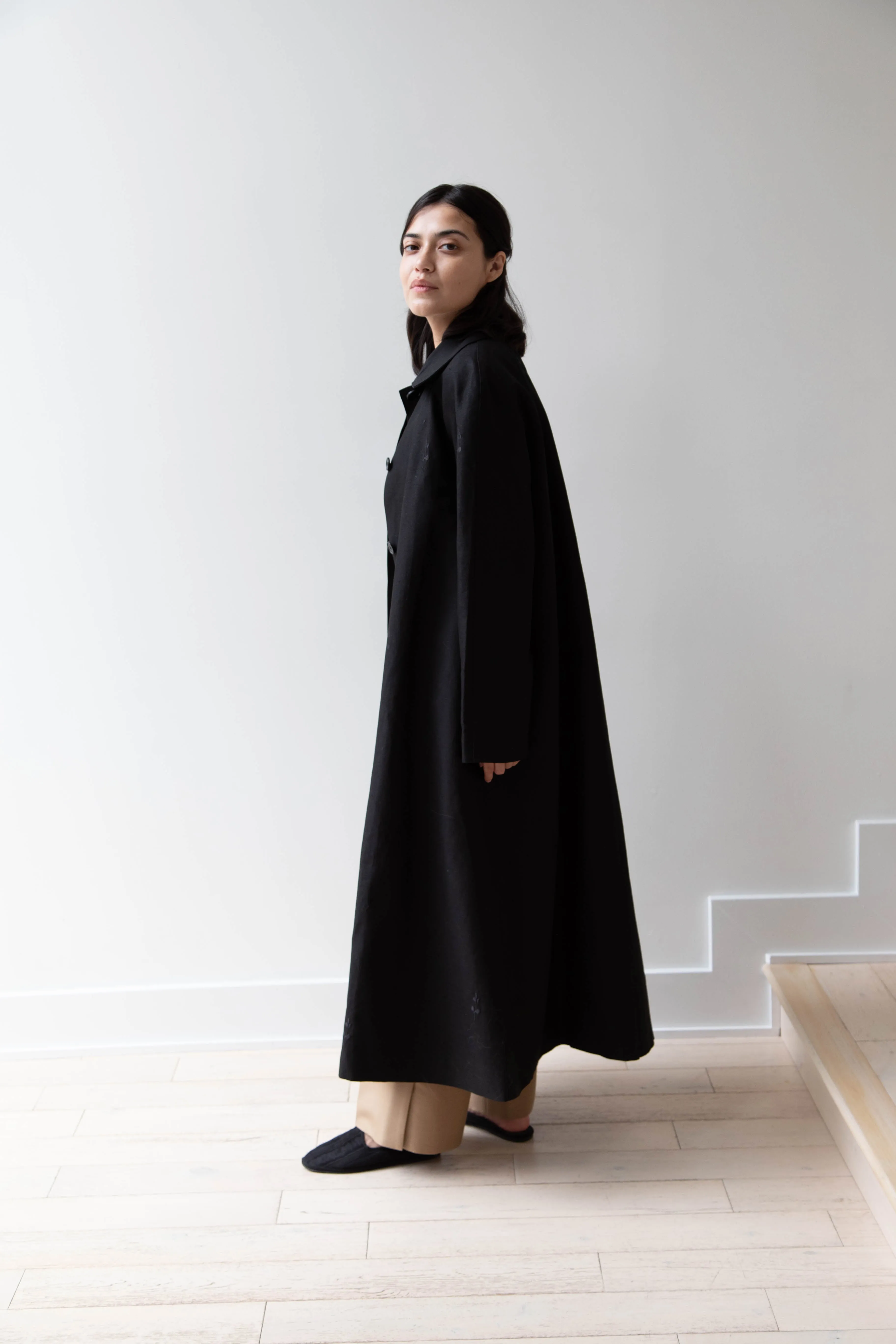 Delegan | Trench Coat with Embroidery in Black & Black