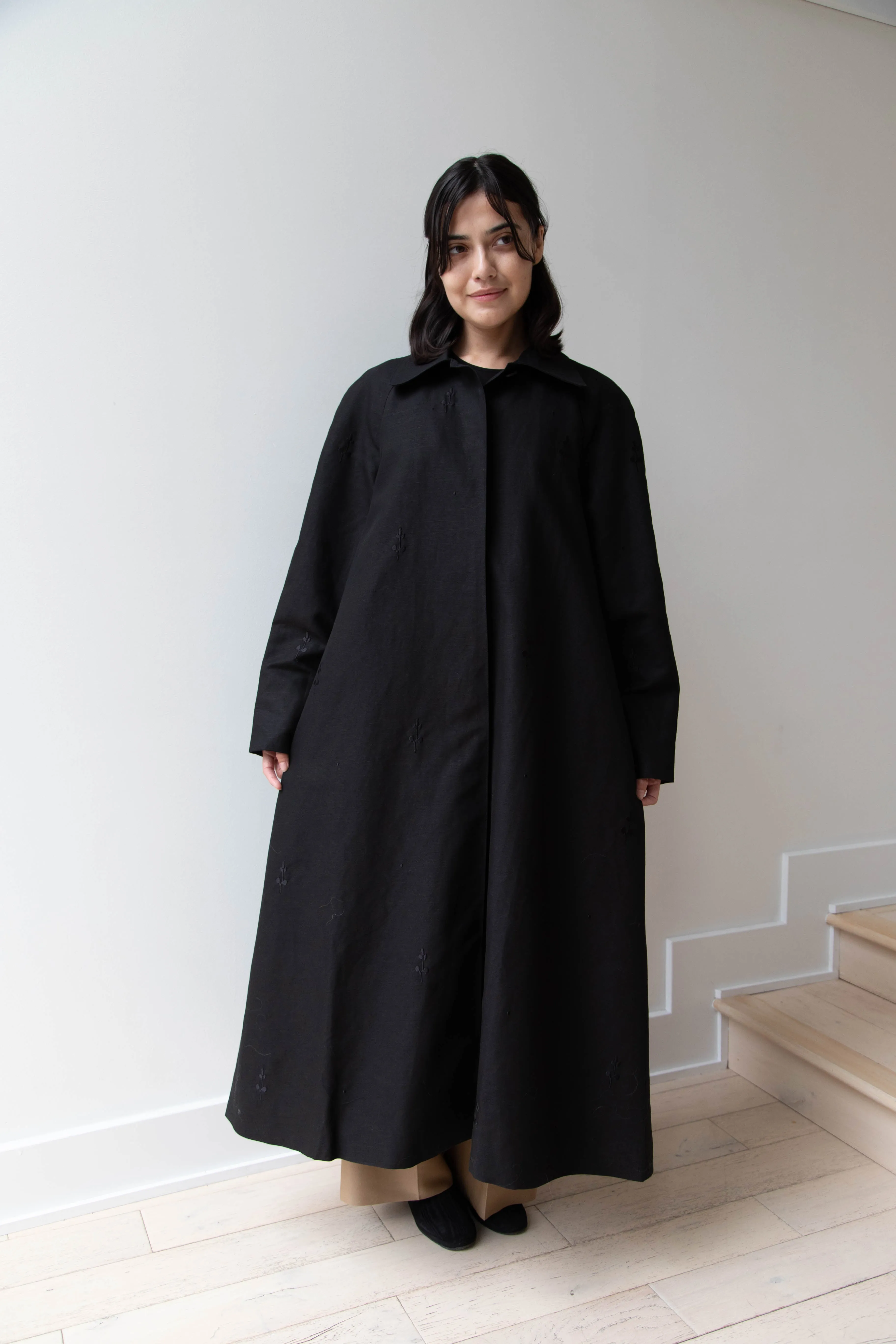 Delegan | Trench Coat with Embroidery in Black & Black