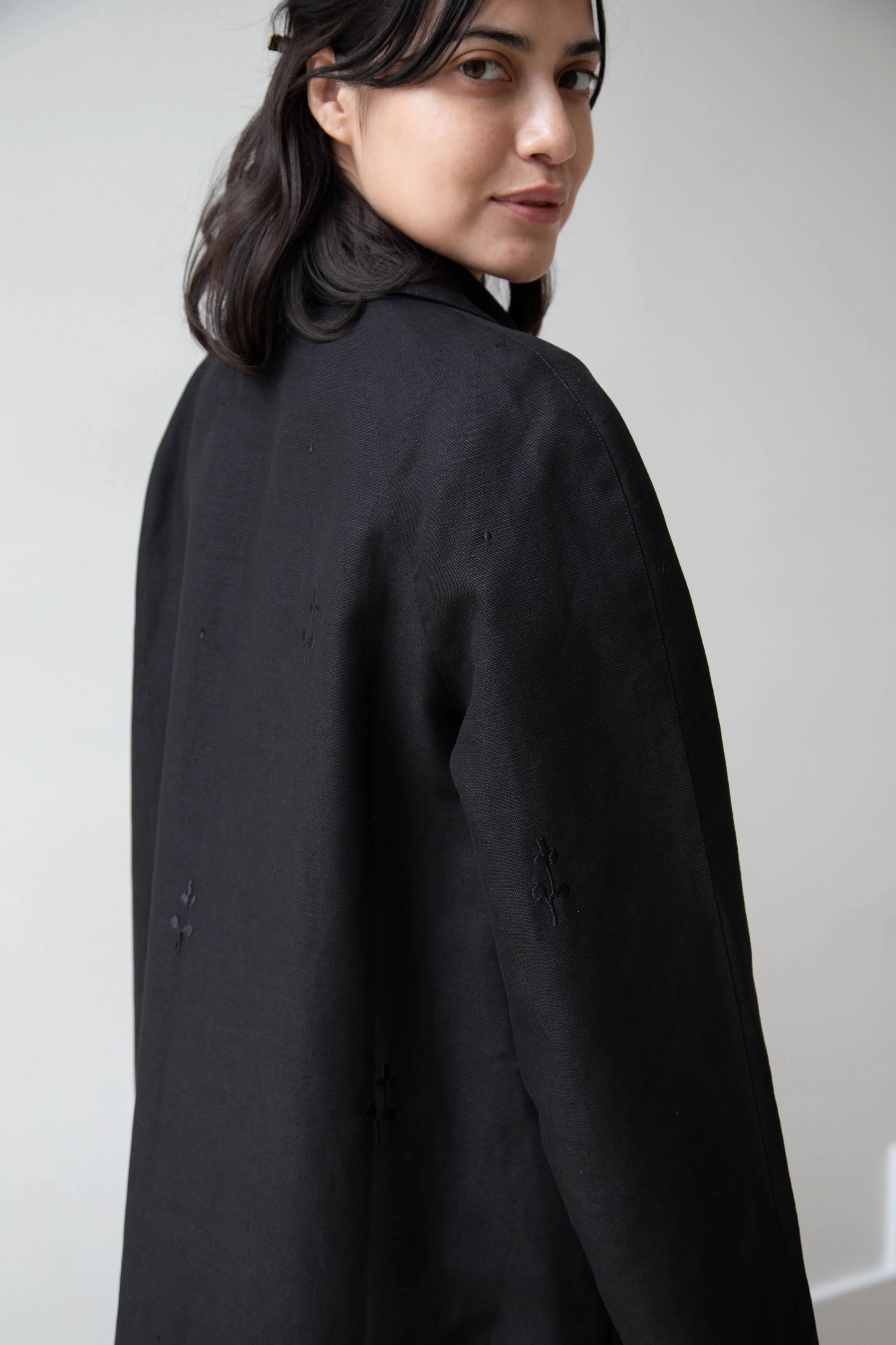 Delegan | Trench Coat with Embroidery in Black & Black