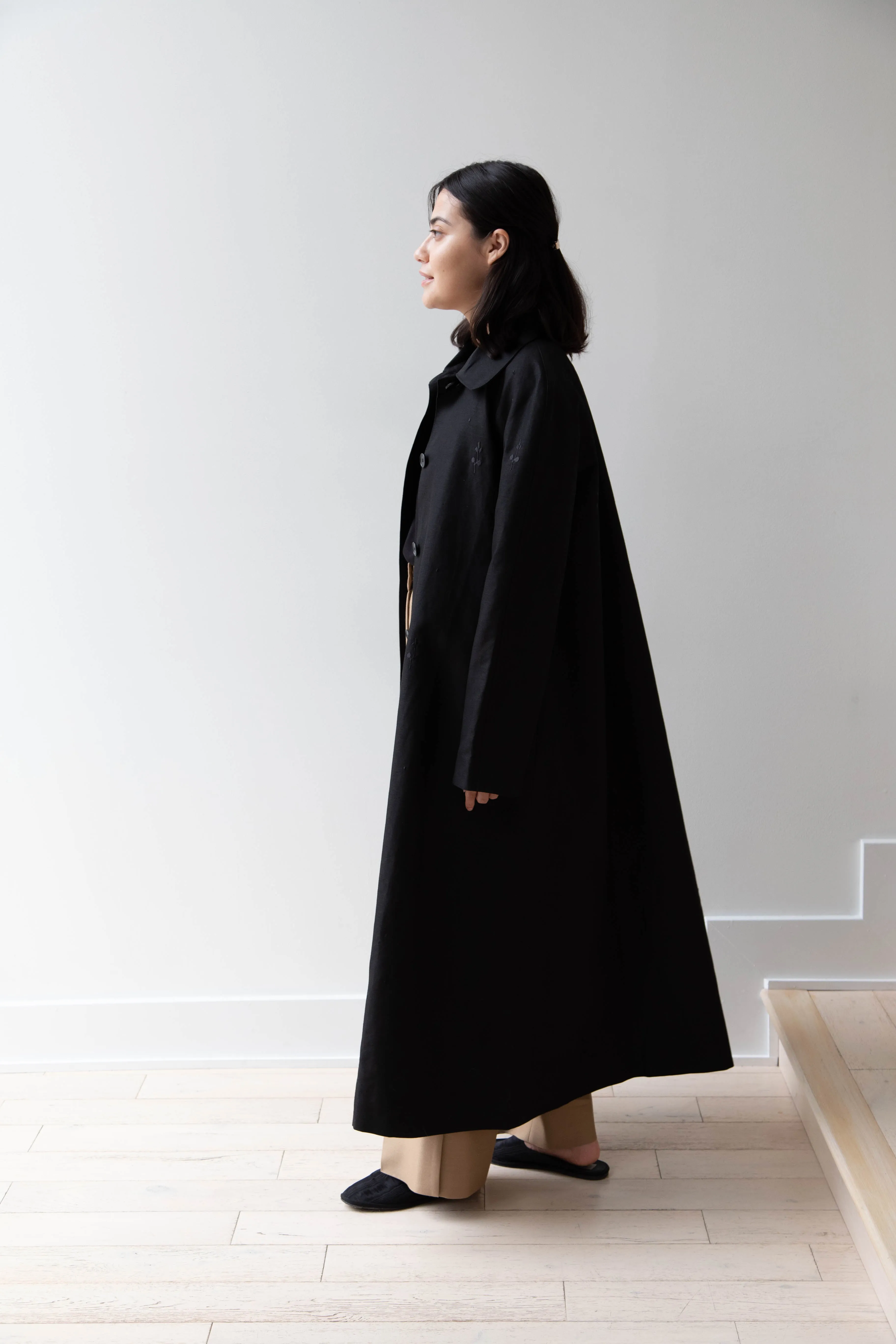 Delegan | Trench Coat with Embroidery in Black & Black