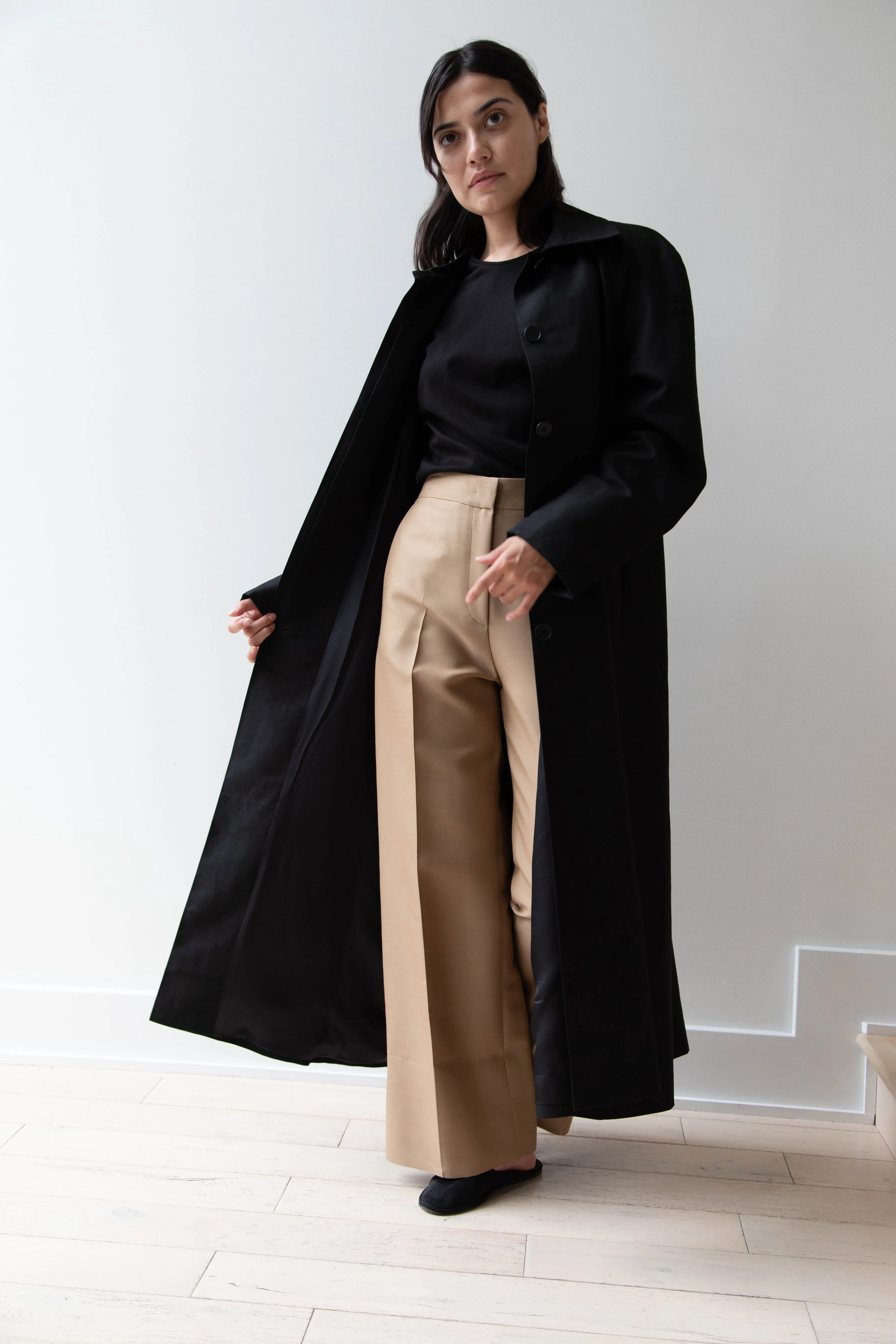 Delegan | Trench Coat with Embroidery in Black & Black